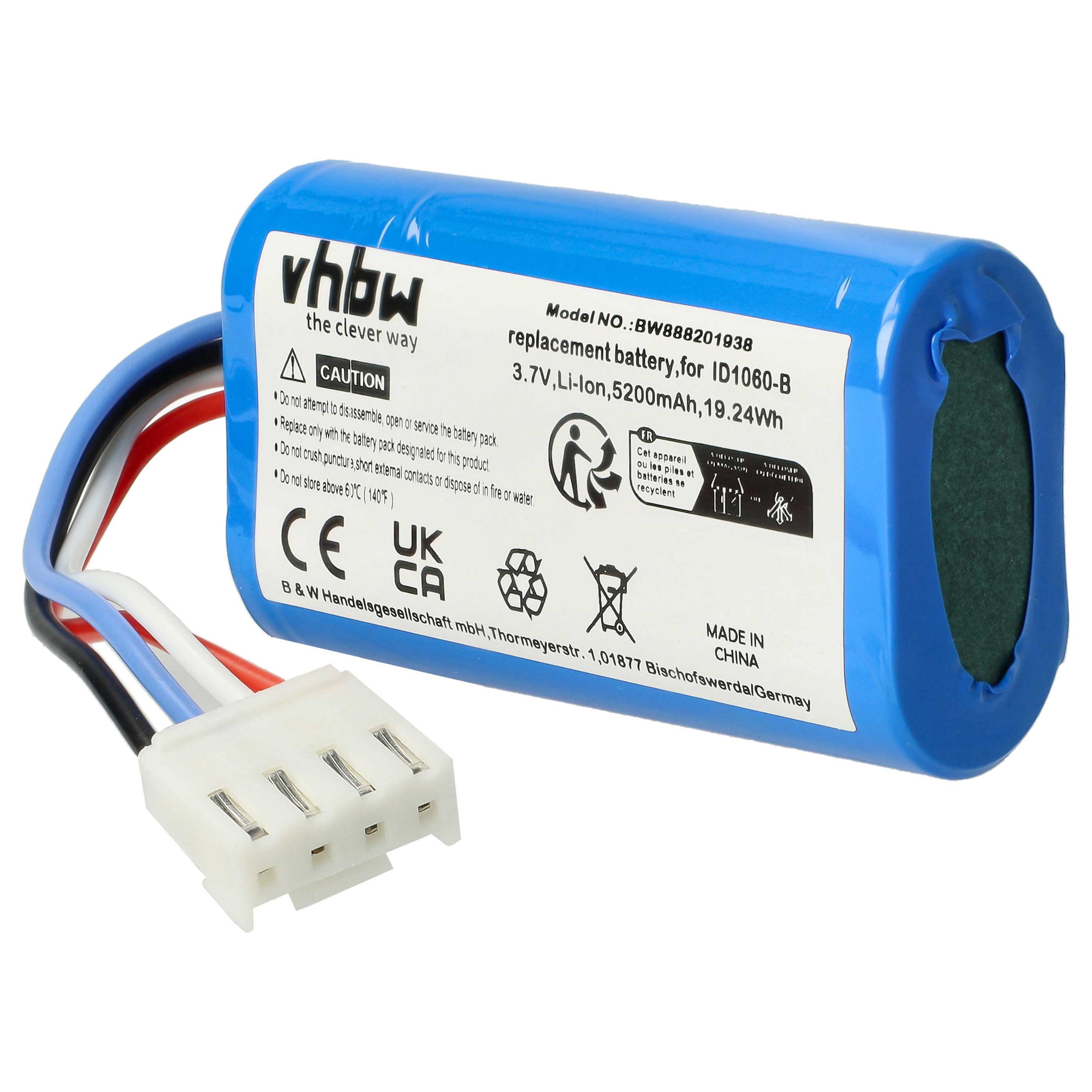Batterie remplace JBL 49-364800-1BAT2-A, ID1060-A, 1INR19/66-2 pour enceinte JBL - 5200mAh 3,7V Li-ion
