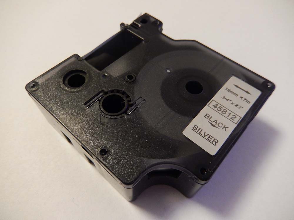 Cassette à ruban remplace Dymo D1, 45812 - 19mm lettrage Noir ruban Argent