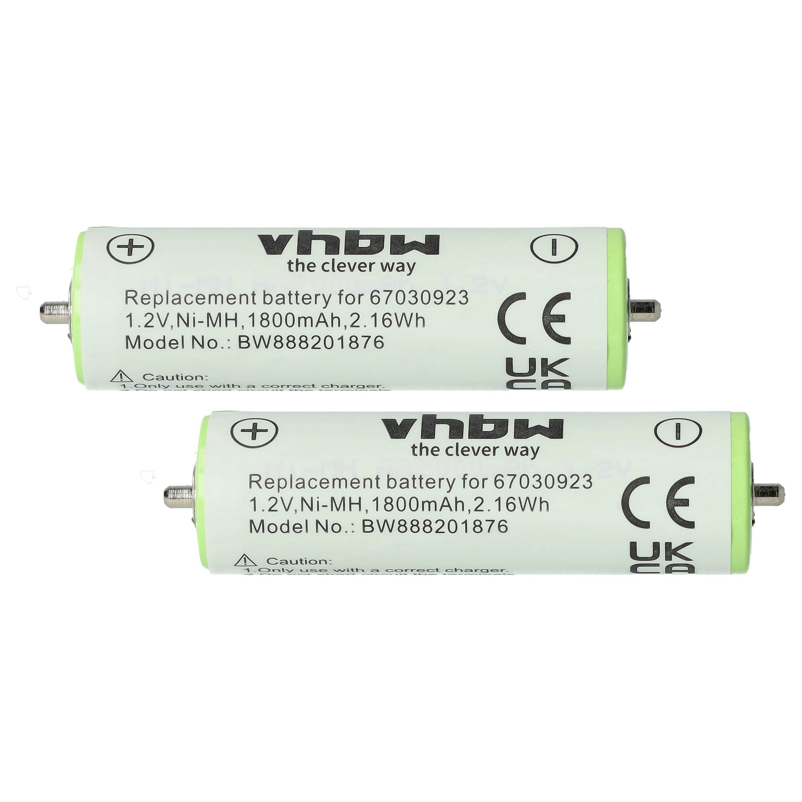 Batteries (2x pièces) remplace Braun 1HR-AAAUV, 67030834, 67030165 pour rasoir électrique - 1800mAh 1,2V NiMH