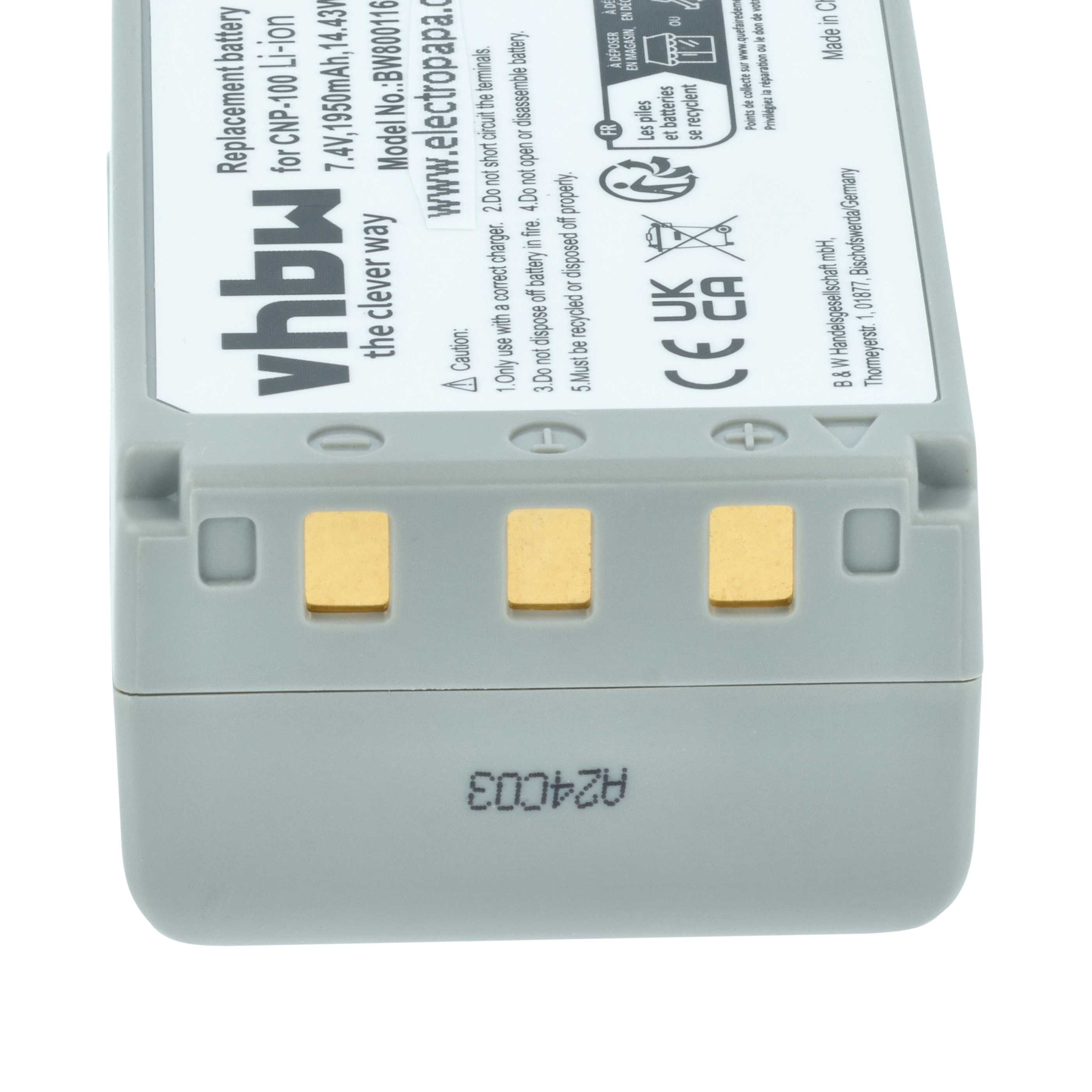 Battery replaces Casio NP-100L, NP-100 - 1950mAh, 7.4V, Li-Ion
