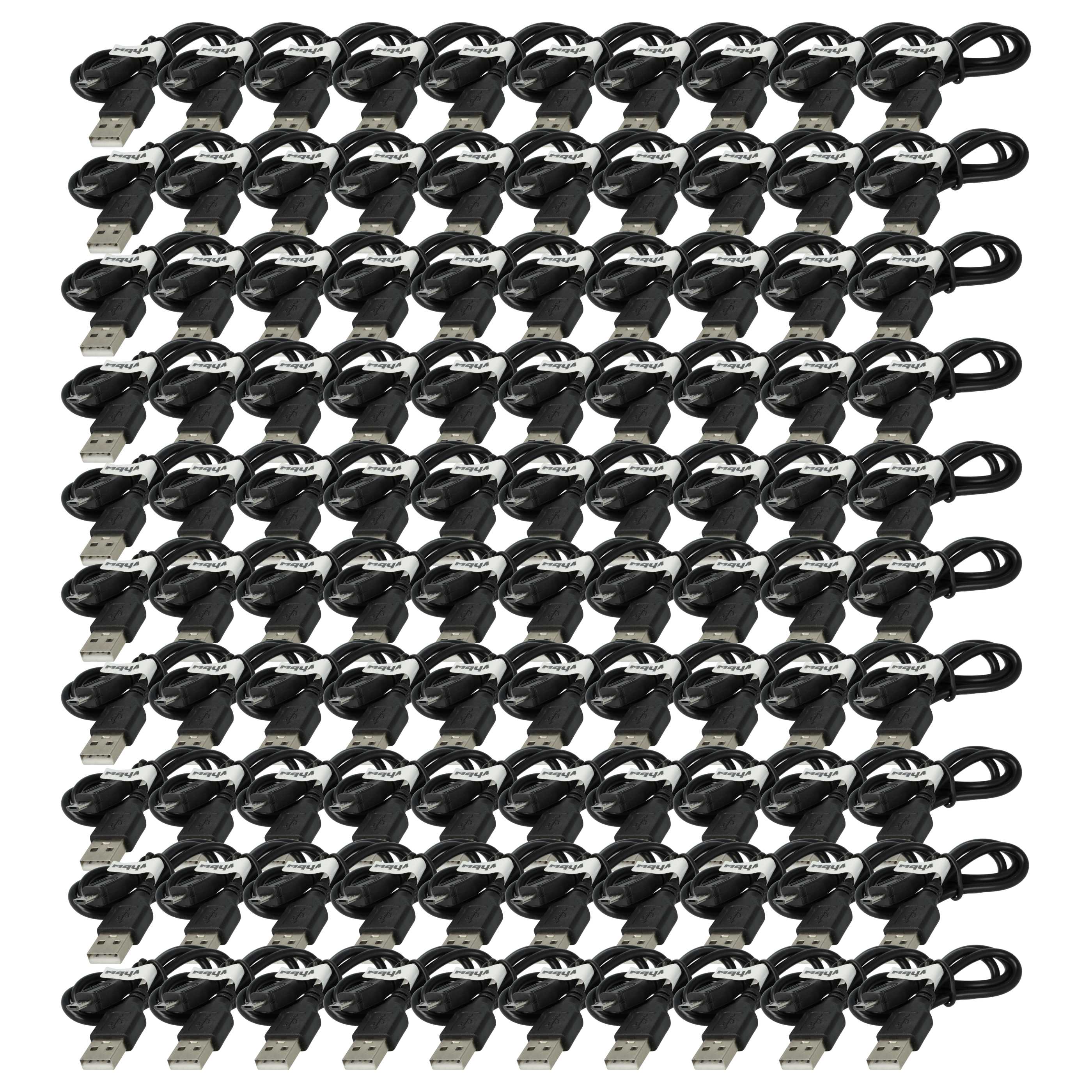 100x Micro-USB Cable USB Type A to Micro USB suitable for various devices - Black, 0.3 m