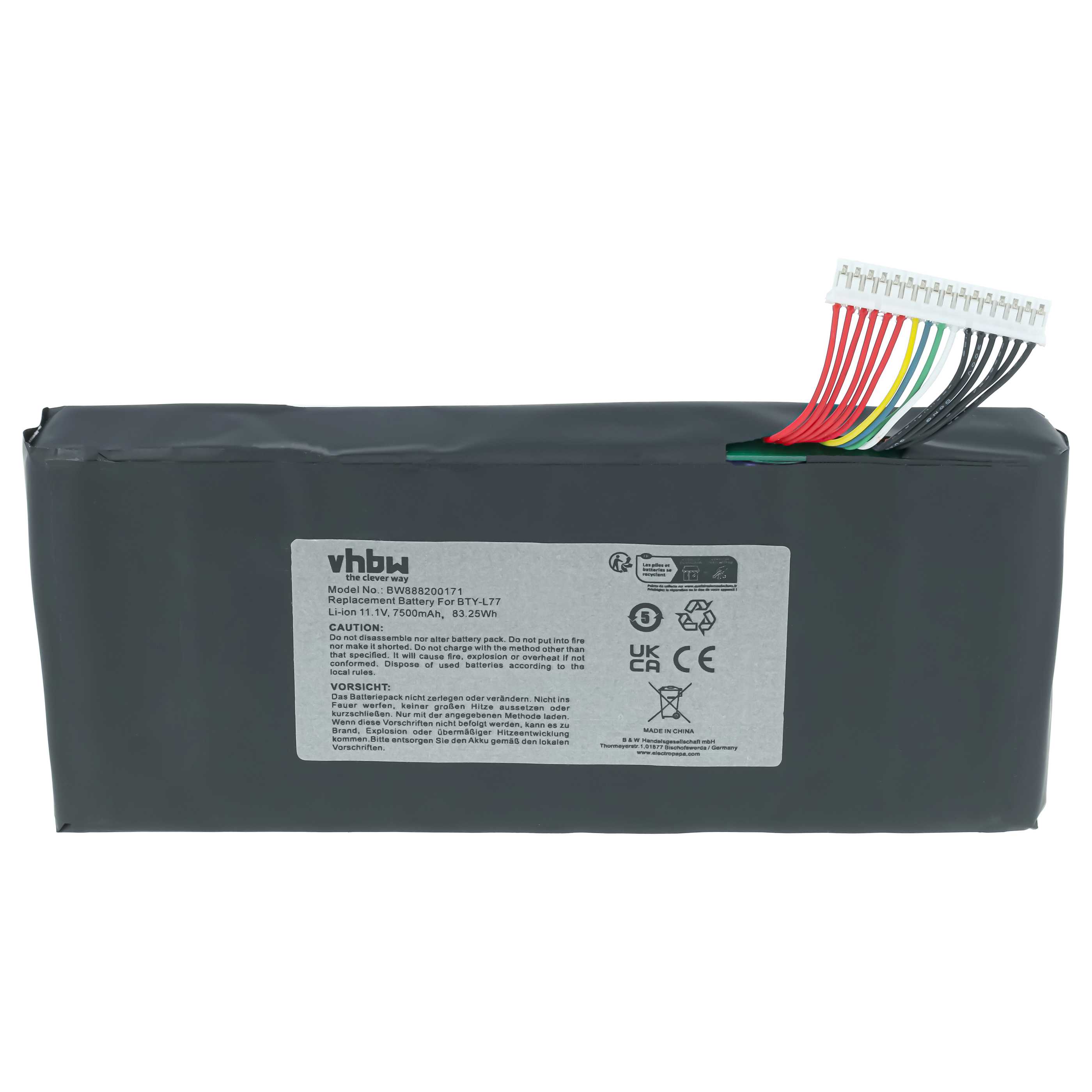 Batterie remplace MSI BTY-L77, MS-1784 pour ordinateur portable MSI- 7500mAh 11,1V Li-ion