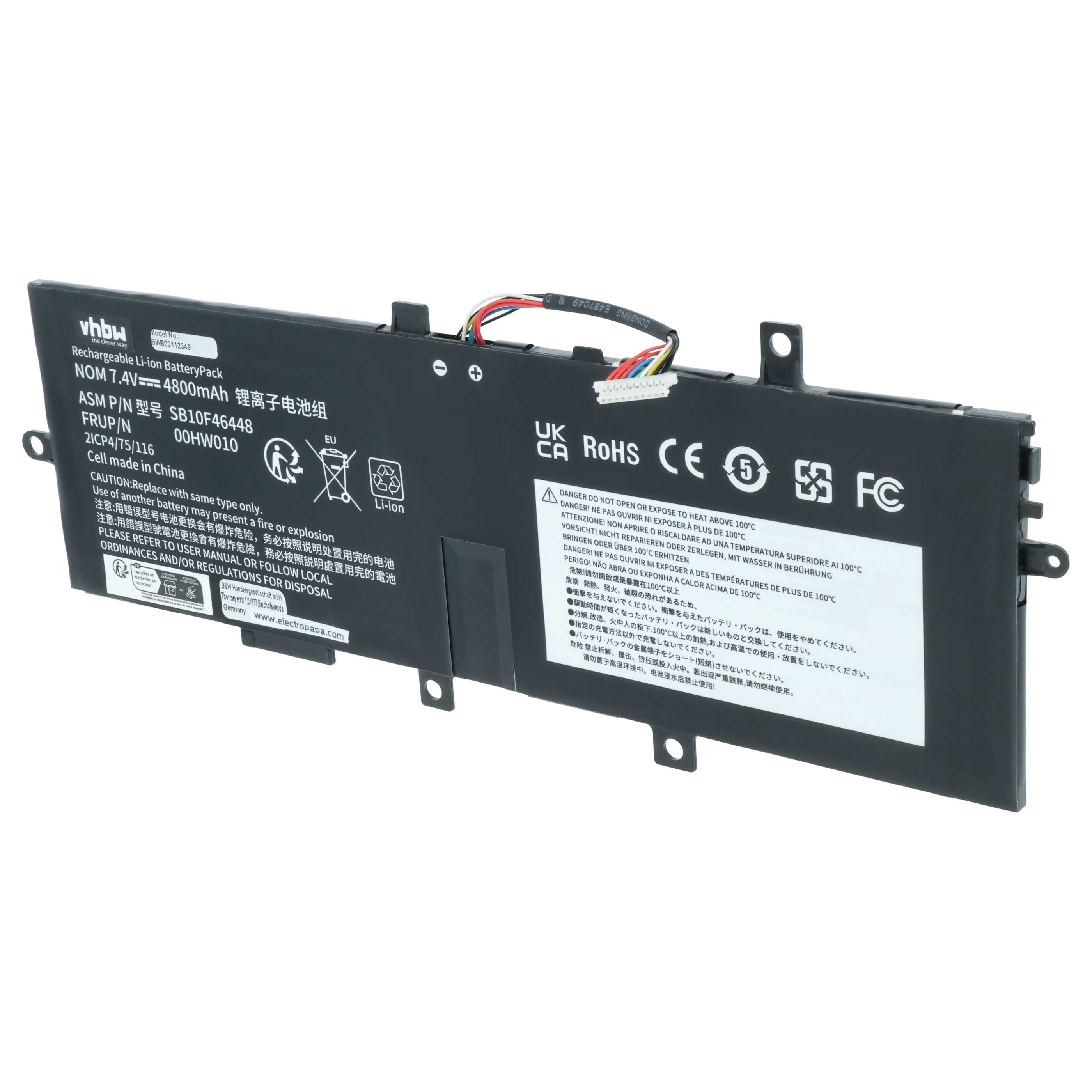 Akumulator do laptopa zamiennik Lenovo 00HW011, 00HW010, 00HW005, 00HW004 - 4800 mAh 7,4 V LiPo, czarny