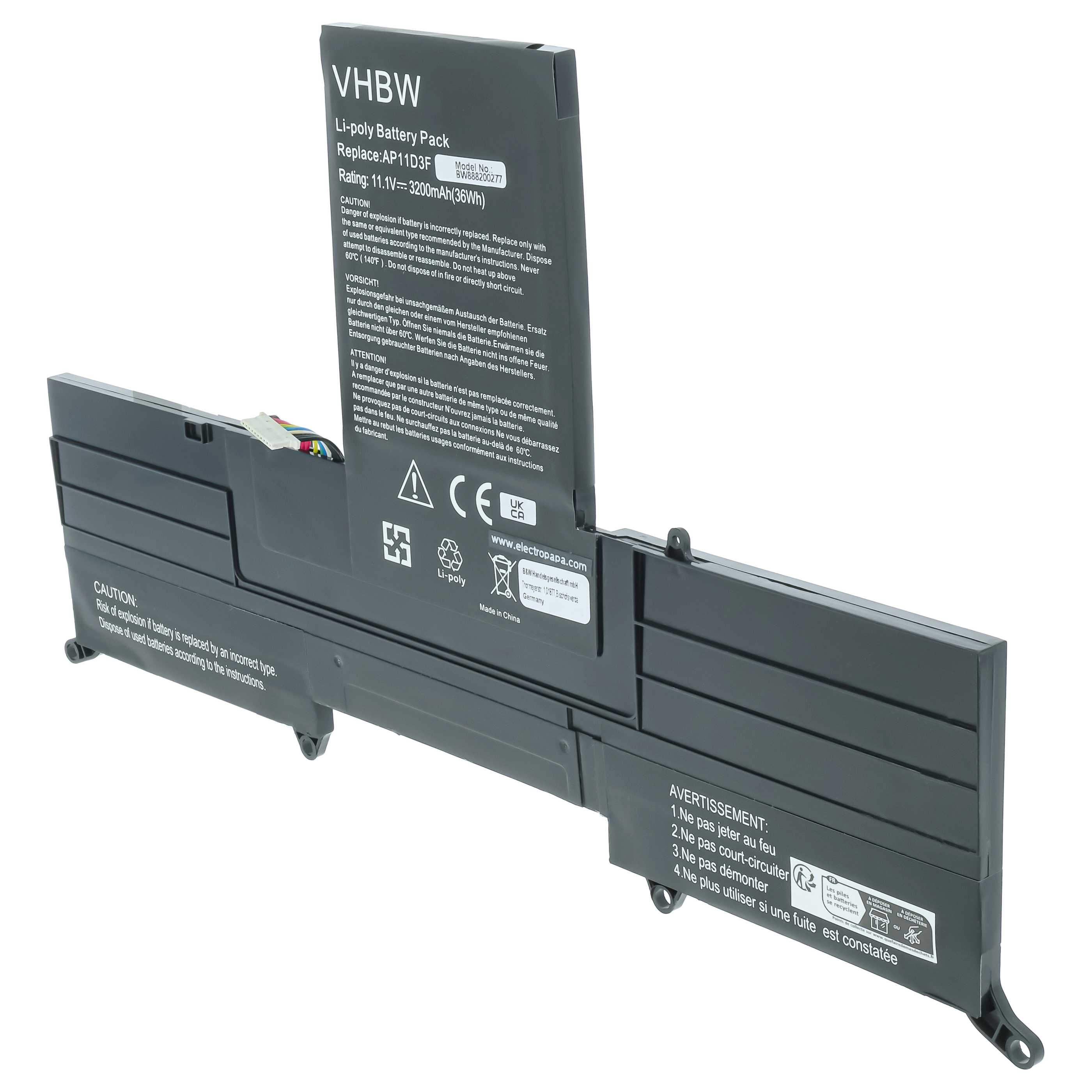 Akumulator do laptopa zamiennik Acer 3ICP5/65/88, 3ICP5/67/90, AP11D3F, AP11D4F - 3000 mAh 11,1 V LiPo, czarny