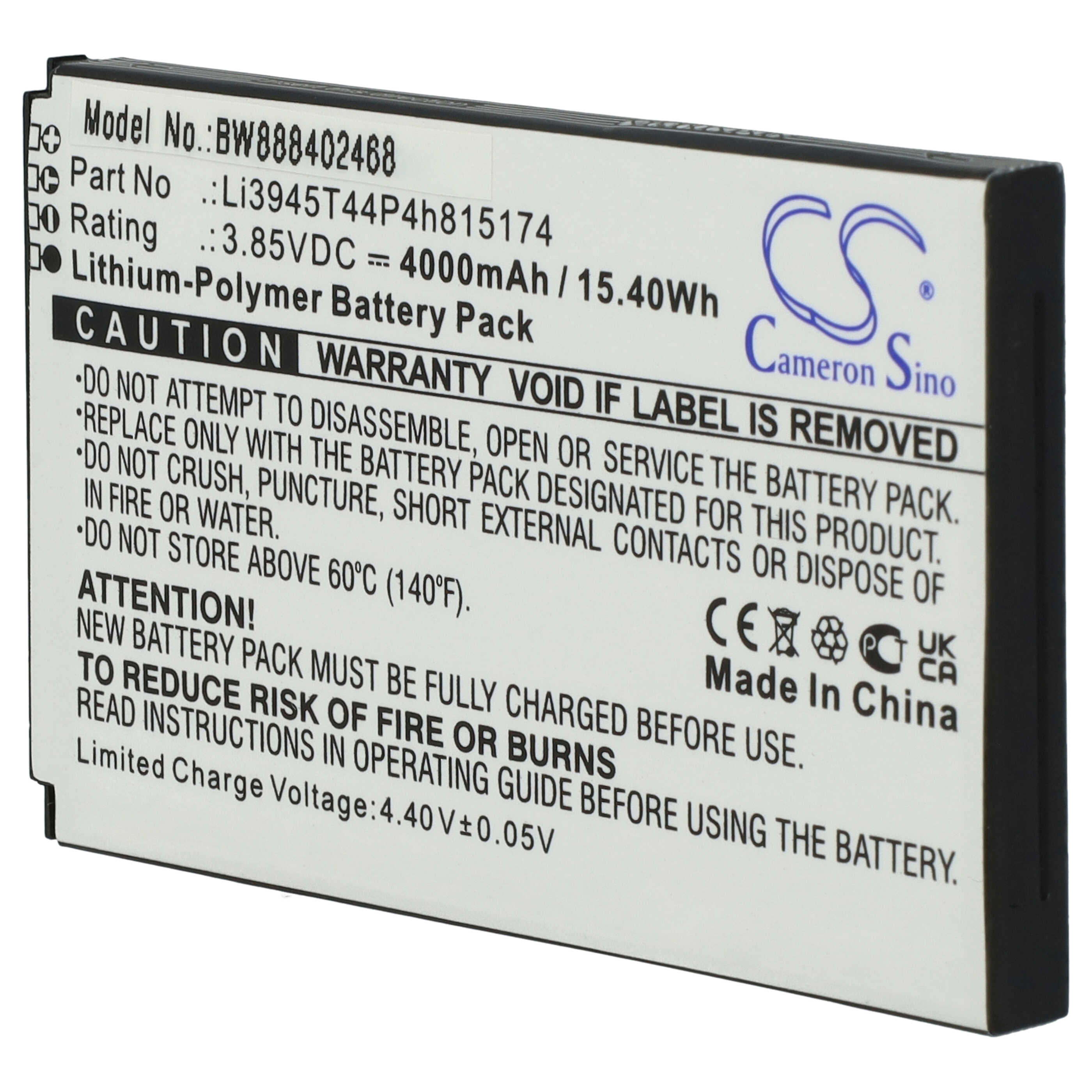Batterie remplace ZTE Li3945T44P4h815174 pour routeur modem - 4000mAh 3,85V Li-polymère