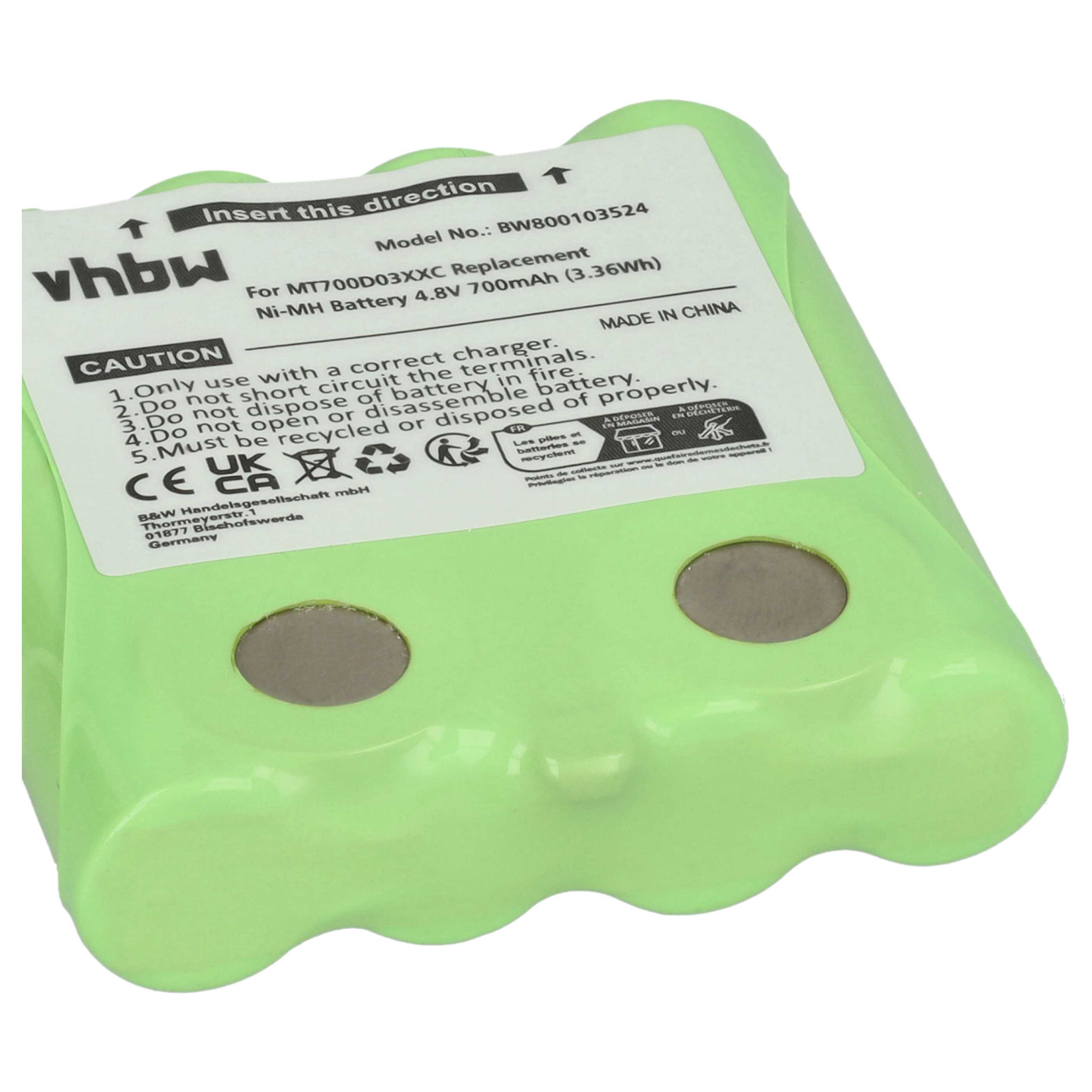 Radio 3x Battery replaces DeTeWe MT700D03XXC - 700 mAh 4.8 V NiMH