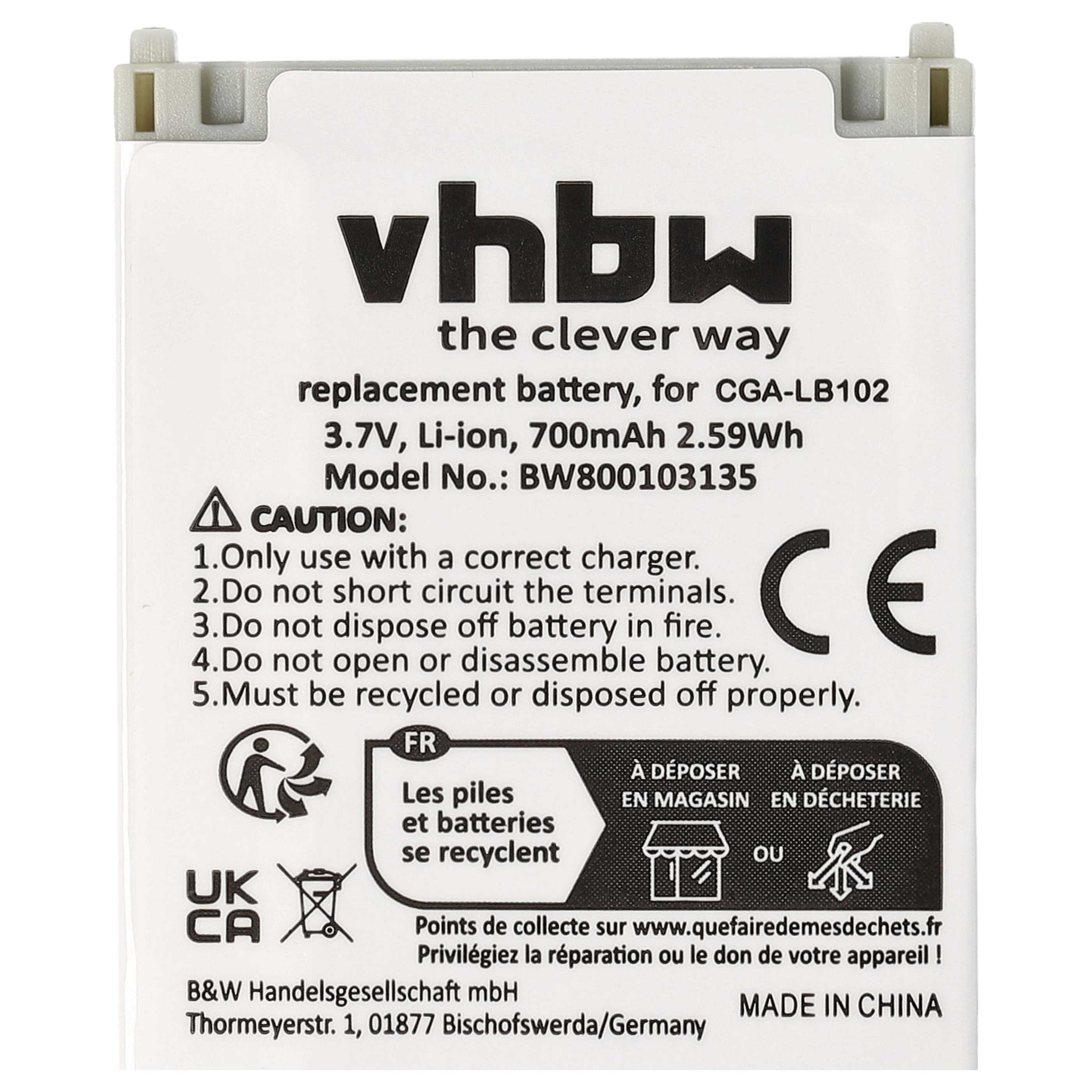 Batterie remplace Panasonic CGA-LB102 pour téléphone Panasonic - 700mAh 3,7V Li-ion