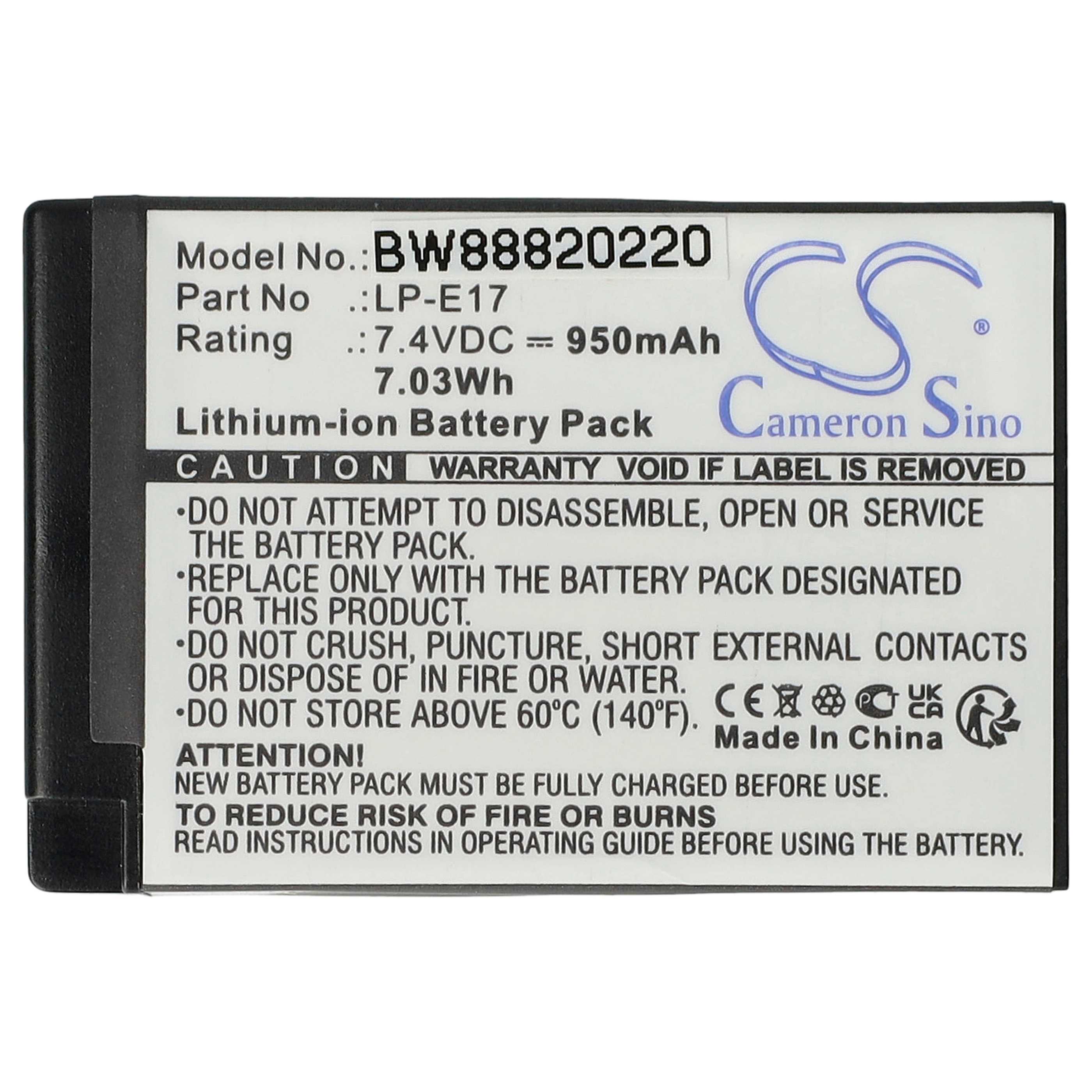 2x Battery replaces Canon LP-E17 - 950mAh, 7.2V, Li-Ion