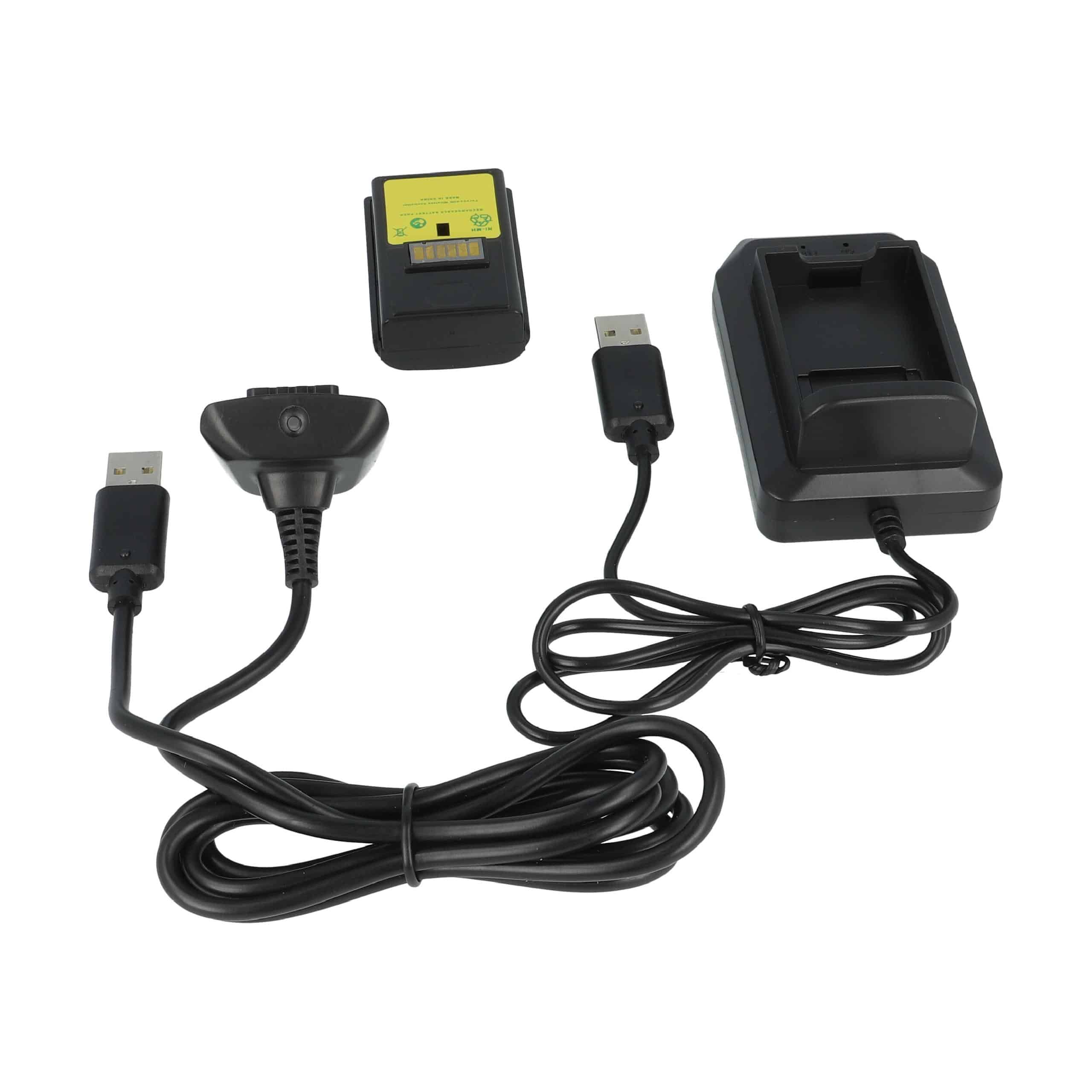 vhbw Play & Charge Kit - 1x charger, 1x charging cable, 1x battery Black