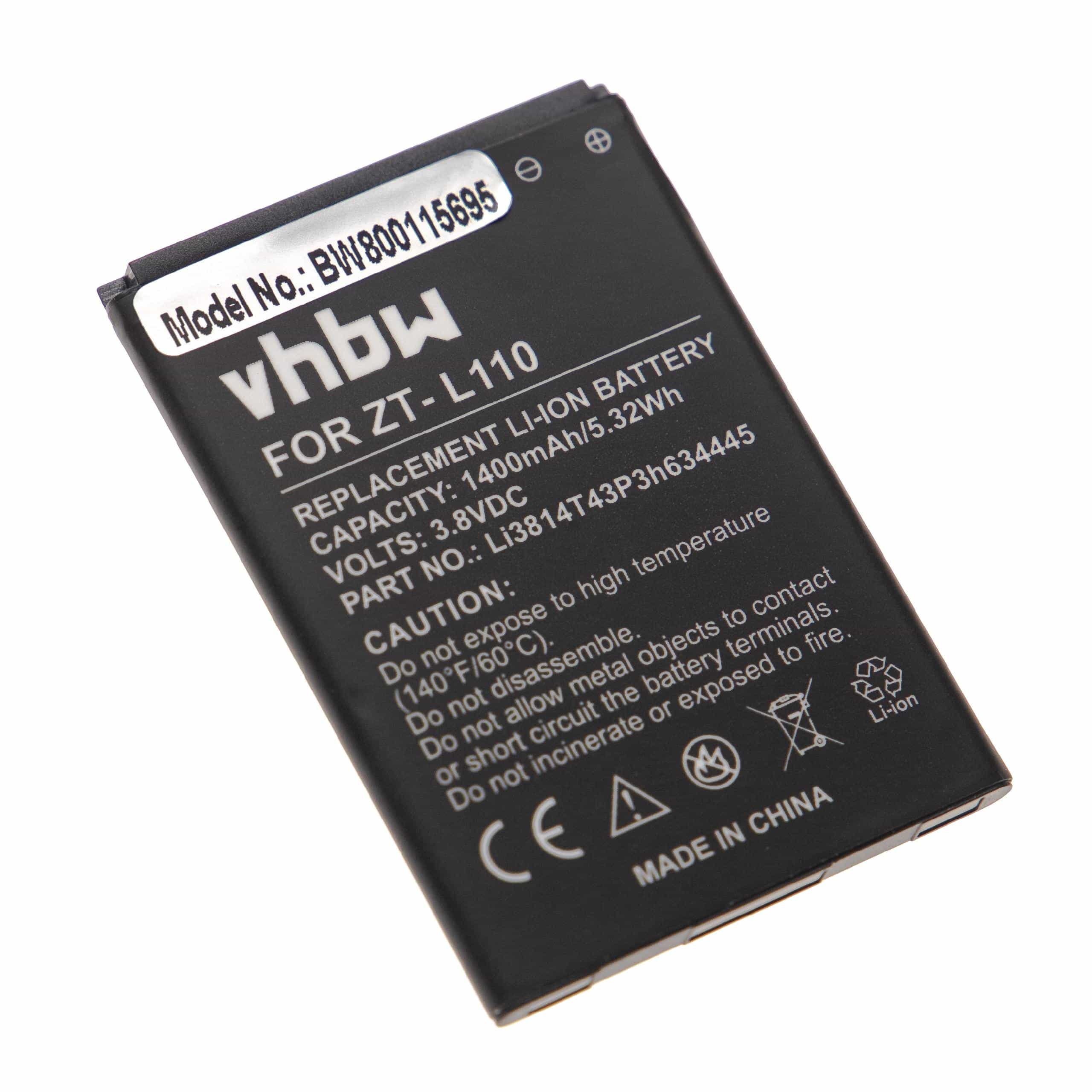 Batterie remplace ZTE Li3814T43P3h634445 pour téléphone portable - 1400mAh, 3,8V, Li-ion
