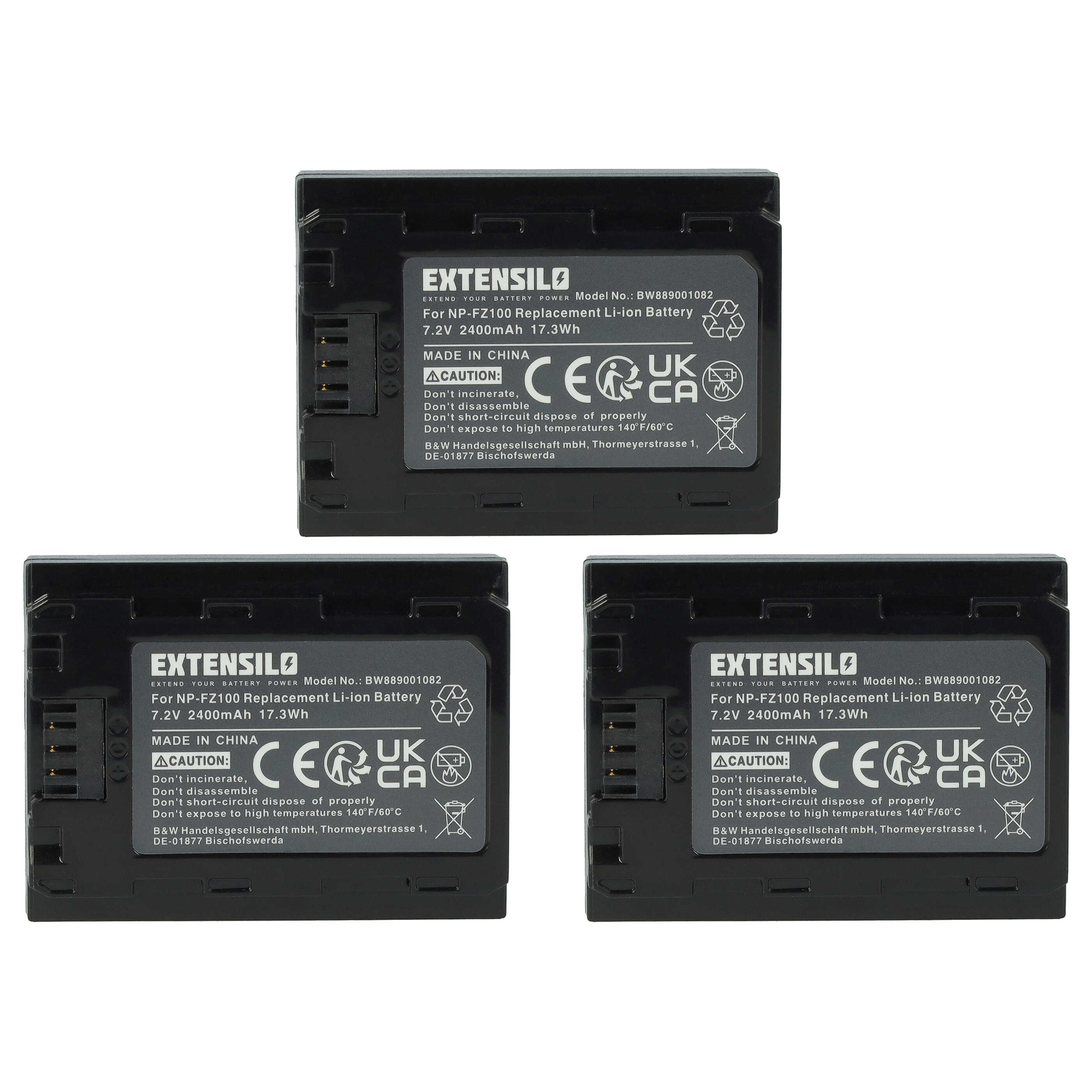 3x Battery replaces Sony NP-FZ100 - 2400mAh, 7.2V, Li-Ion