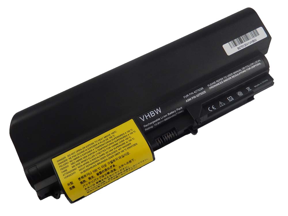 Akumulator do laptopa zamiennik IBM 42T5229, 42T5230, 41U3197, 41U3198 - 6600 mAh 10,8 V Li-Ion, czarny