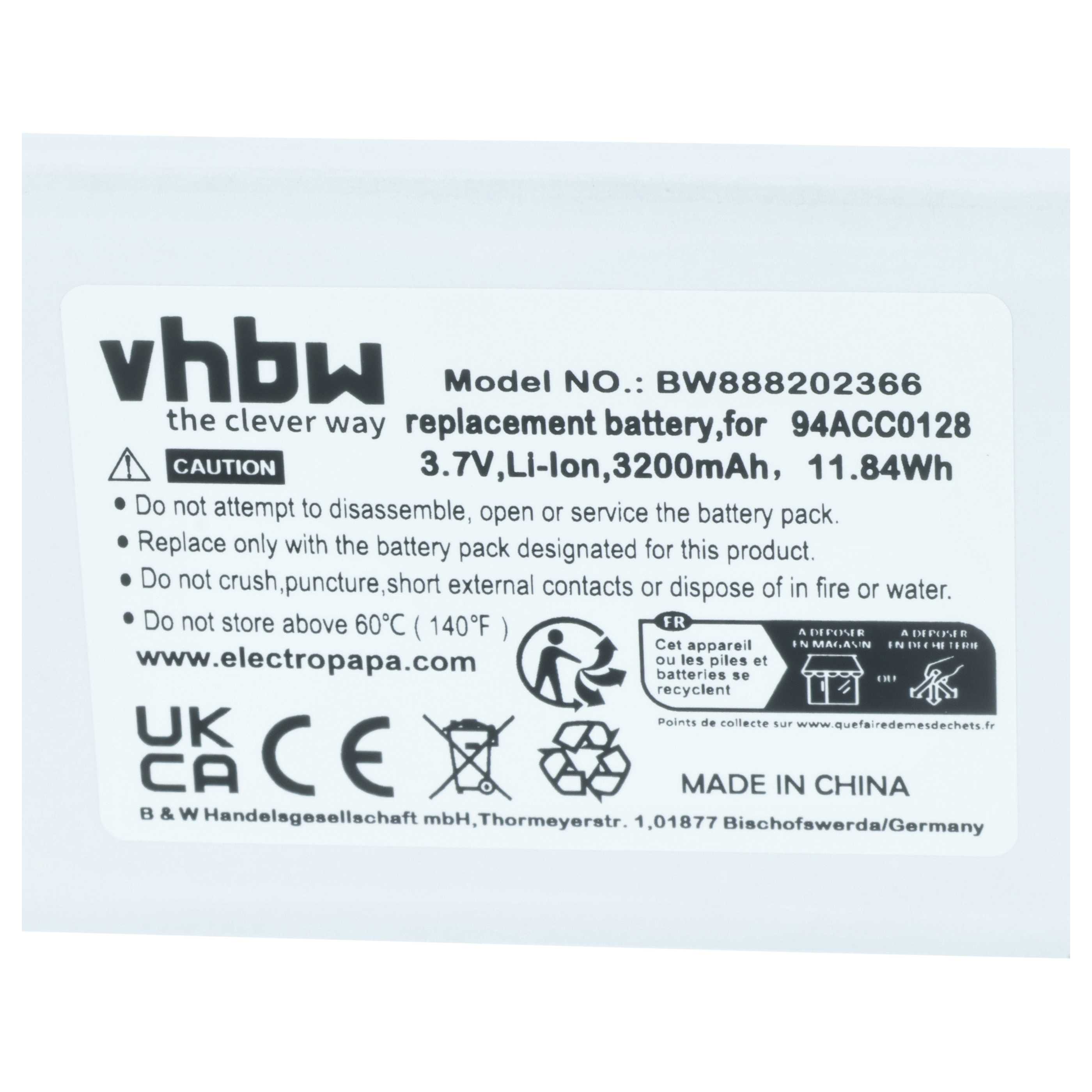 Handheld Computer 2x Battery replaces Datalogic BTDL1, 94ACC0129, 94ACC0128, 3H21-00000491 - 3200mAh, 3.8V