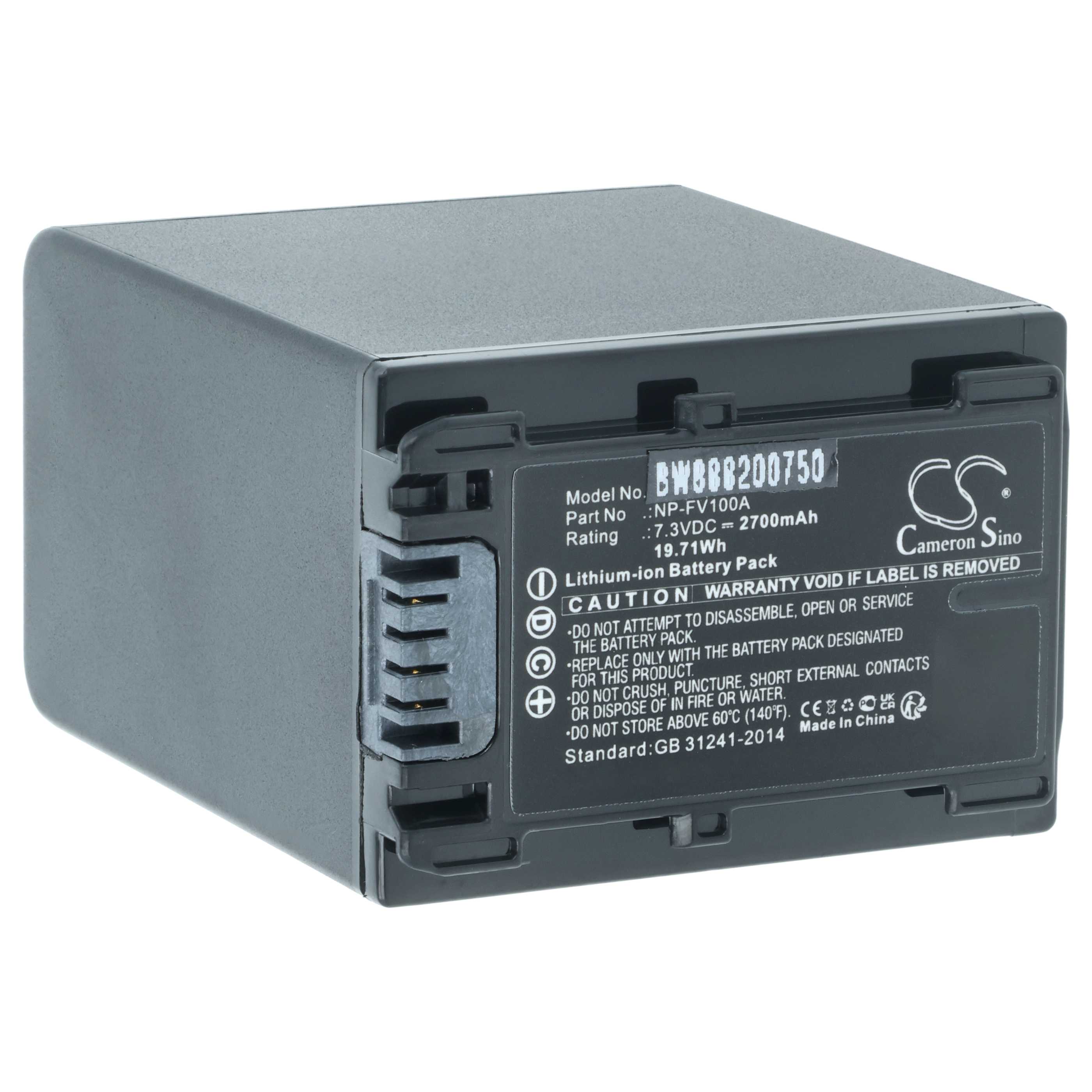Videocamera 2x Battery replaces Sony NP-FV100A - 2700 mAh 7.3 V Li-Ion