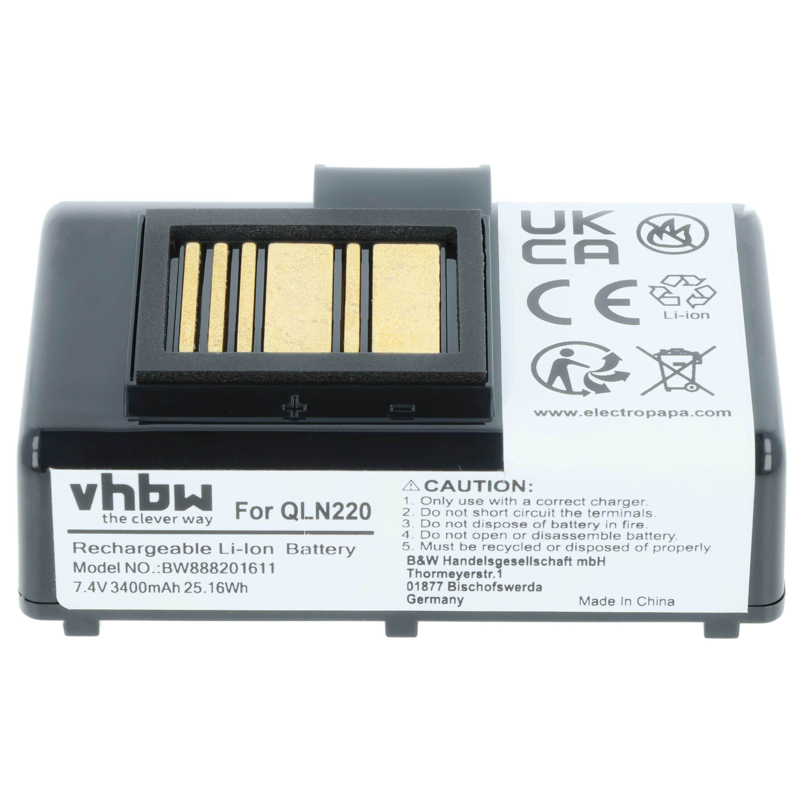 Batteria sostituisce Zebra BTRY-MPP-34MAHC1-01, AT16004, BTRY-MPP-34MA1-01 per stampante - 3400mAh 7,4V Li-Ion