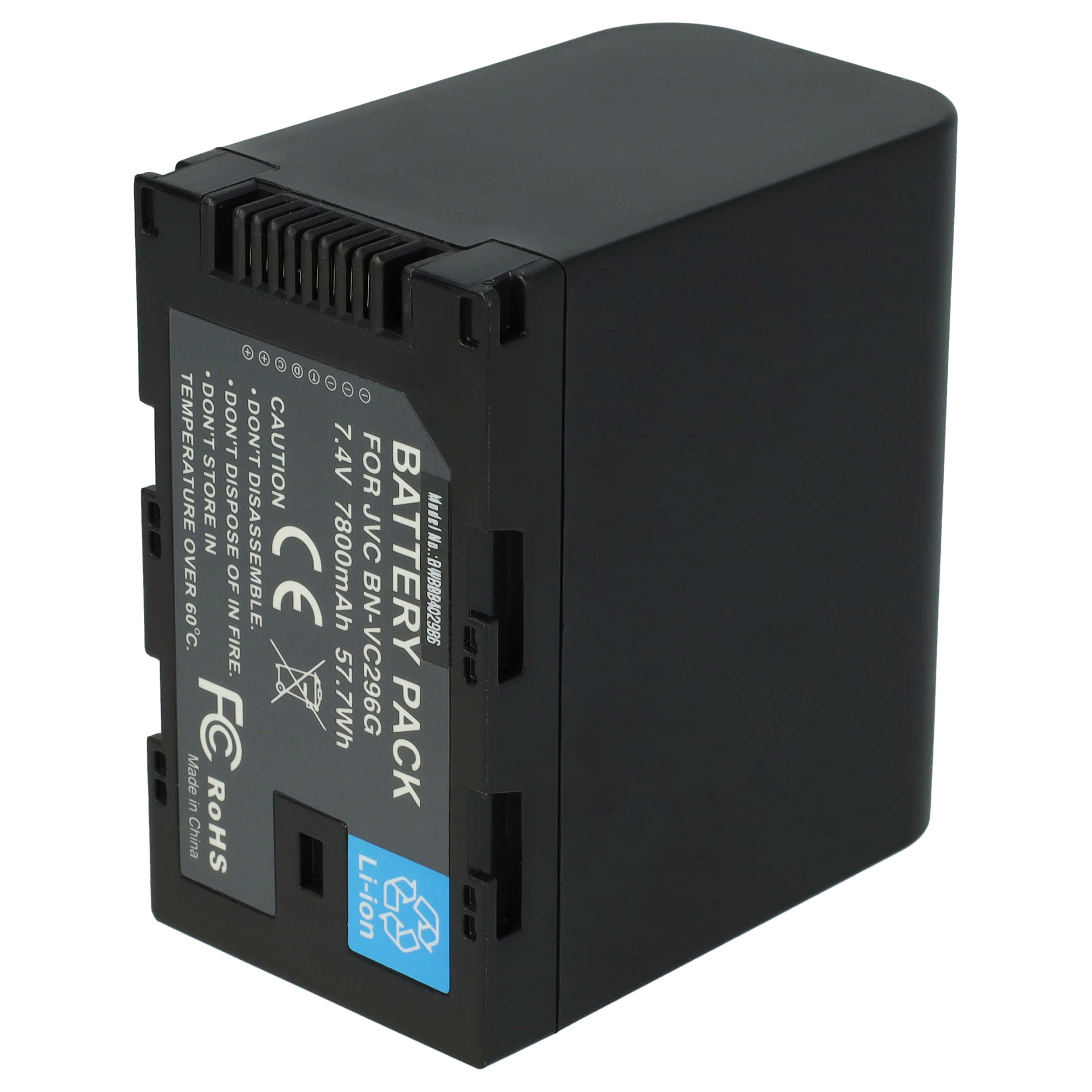 Videocamera Battery replaces JVC BN-VC298G, BN-VC296G, BN-VC264G - 7800 mAh 7.4 V Li-Ion