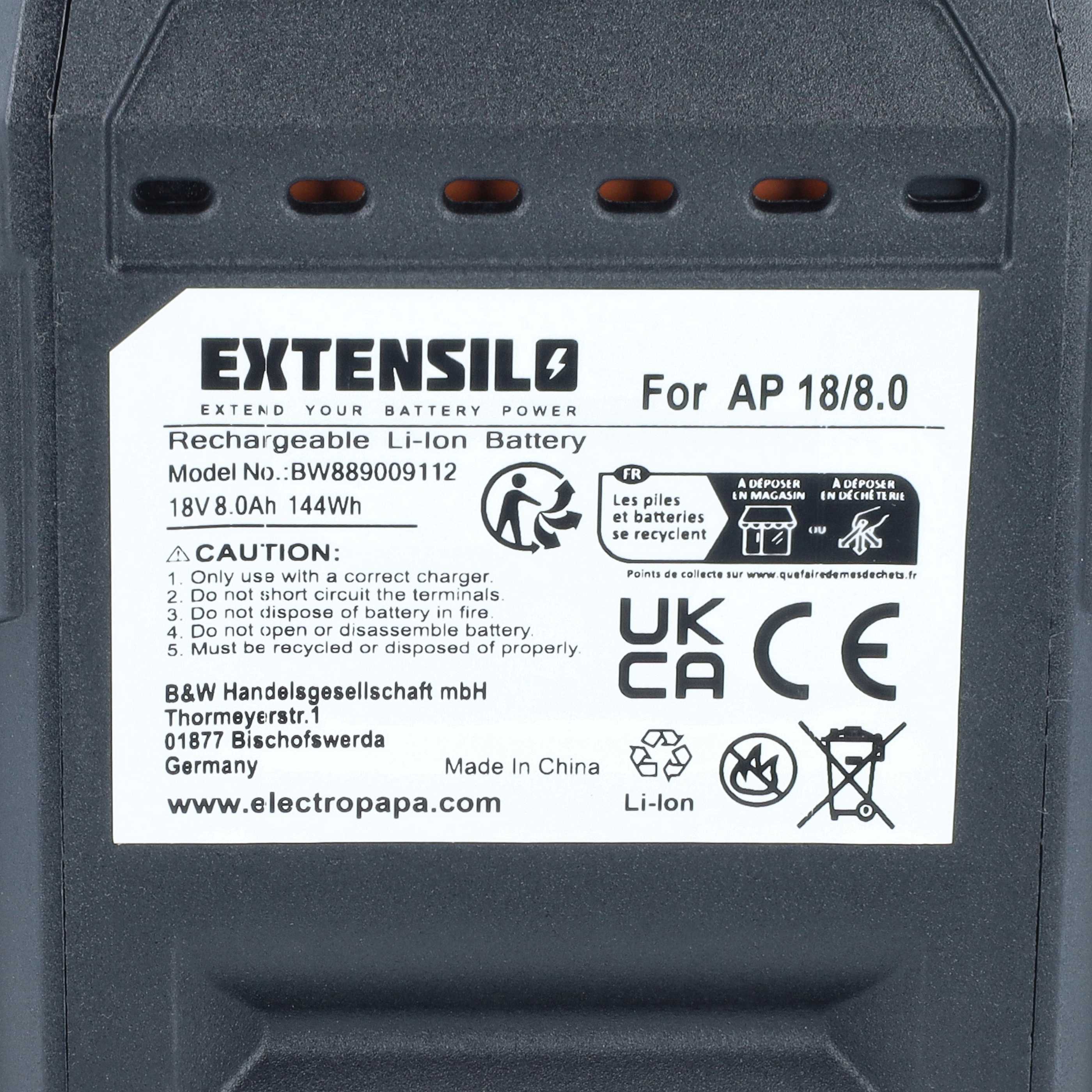 Akku (2x Stück) 18V passend für Flex AP18/8.0, BRE 50-F 18-EC C, BSE 50-F 18-EC C, CHE 2-26 18.0-EC, CHE 18.0-