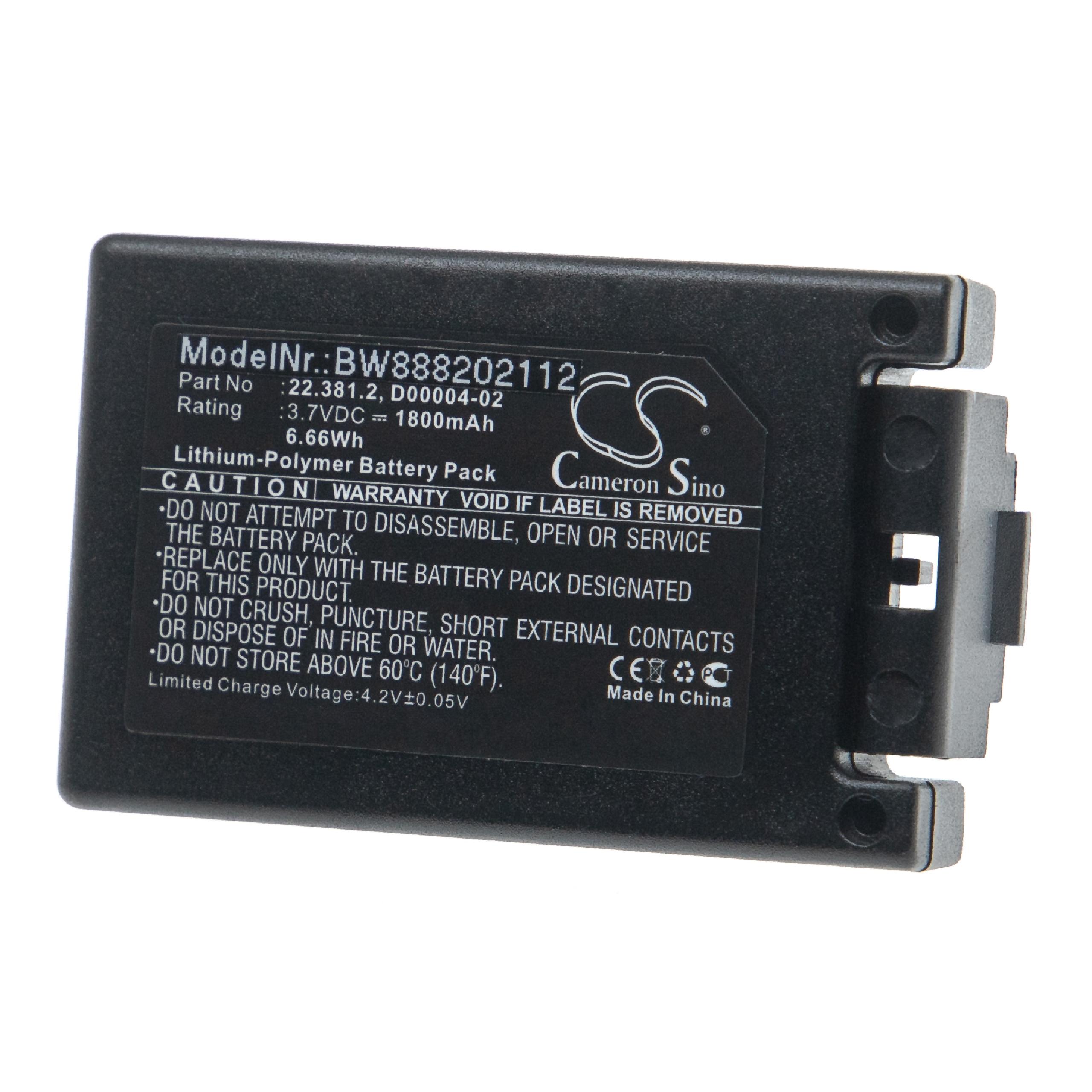 Industrial Remote Control Battery Replacement for Teleradio 22.381.2, D00004-02 - 1800mAh 3.7V Li-polymer