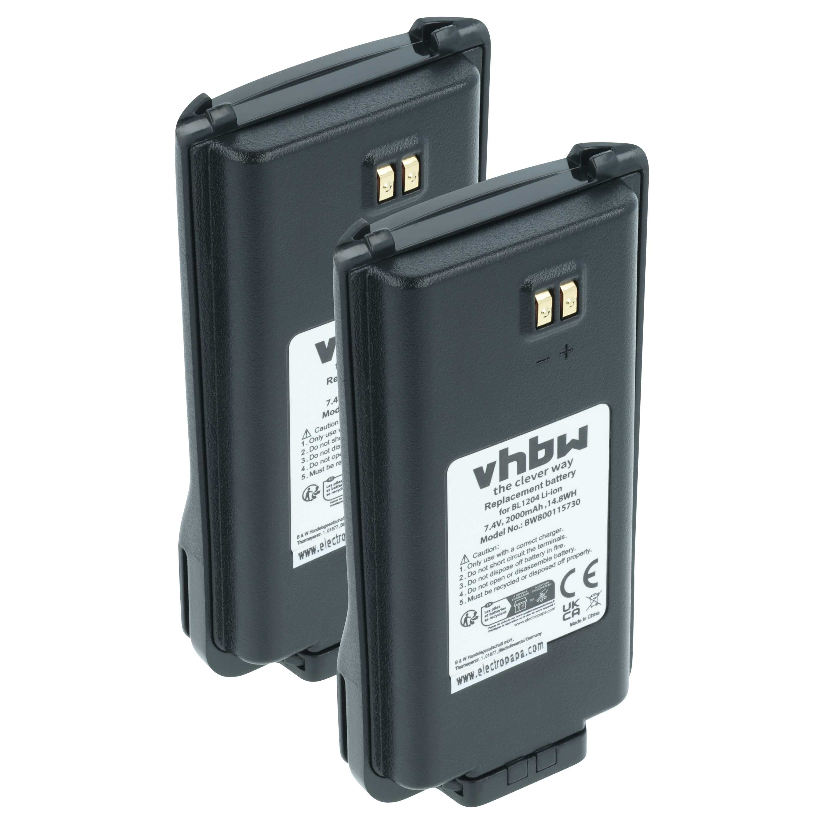 Radio 2x Battery replaces Hyt / Hytera BL2001, BL1204 - 2000 mAh 7.4 V Li-Ion