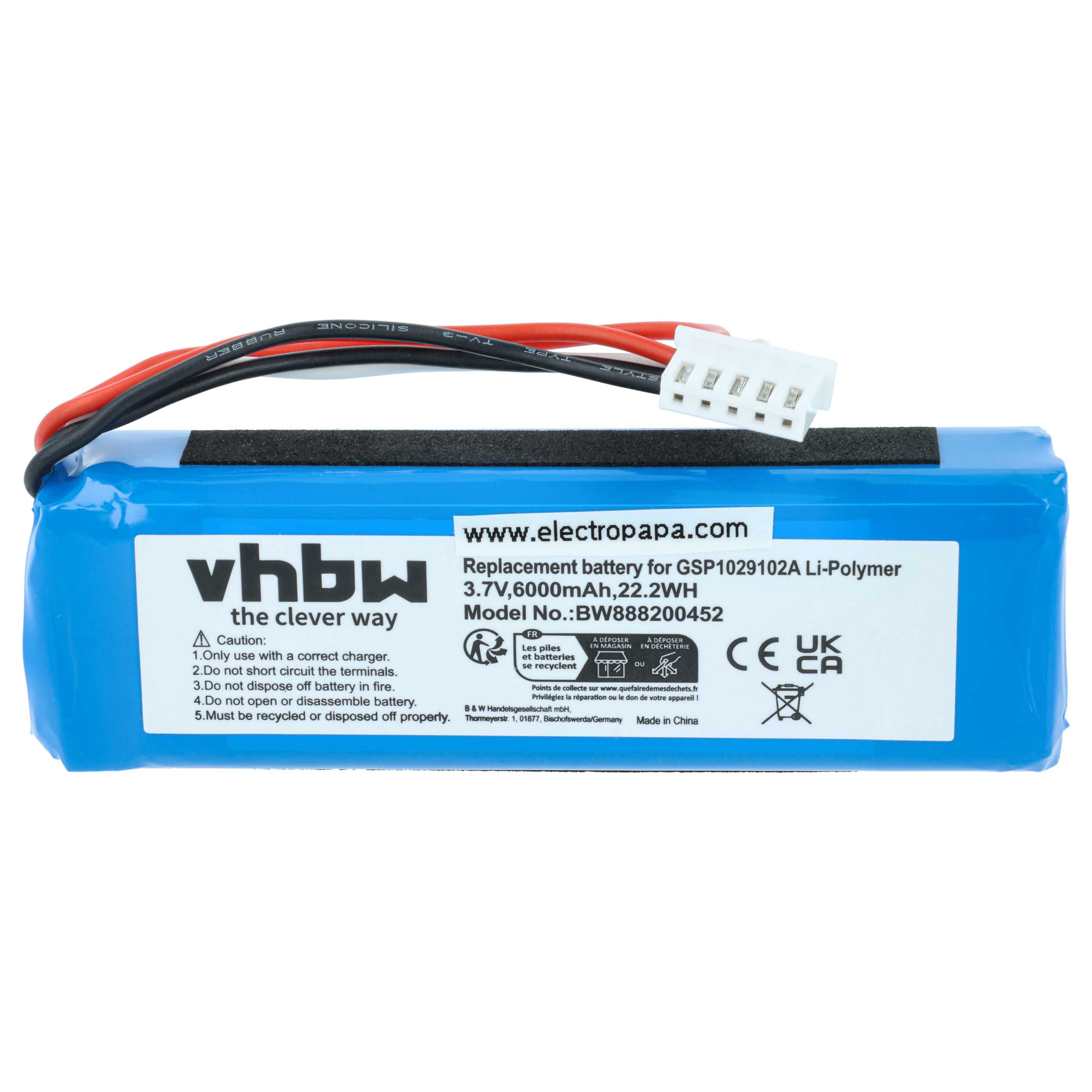 Battery replaces JBL GSP1029102A (version 2) for JBL Loudspeaker - Li-polymer 6000 mAh