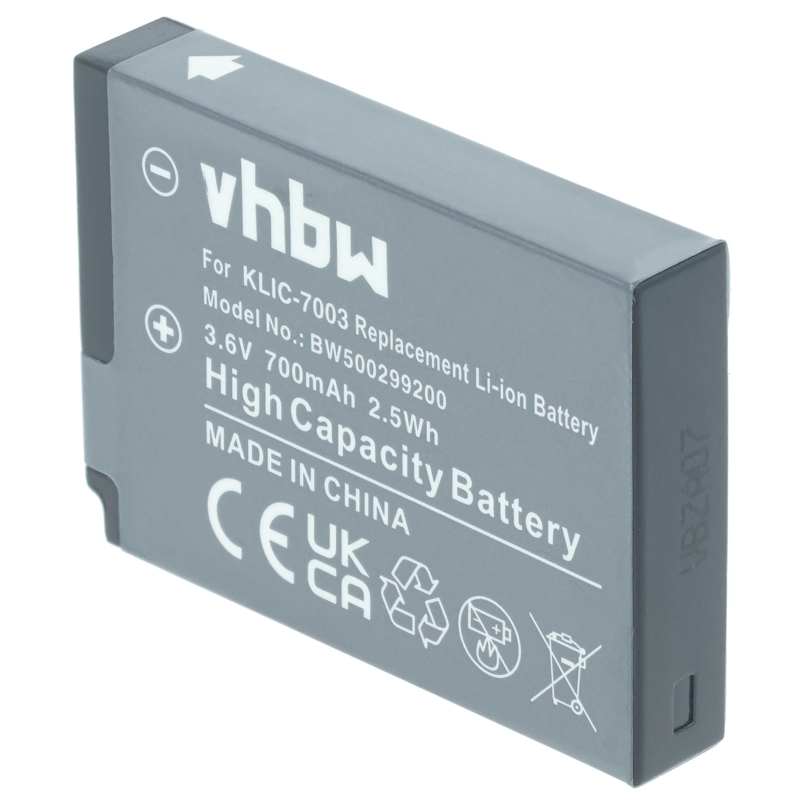 3x Batteria sostituisce Kodak Klic-7003 per fotocamera - 700mAh 3,6V Li-Ion