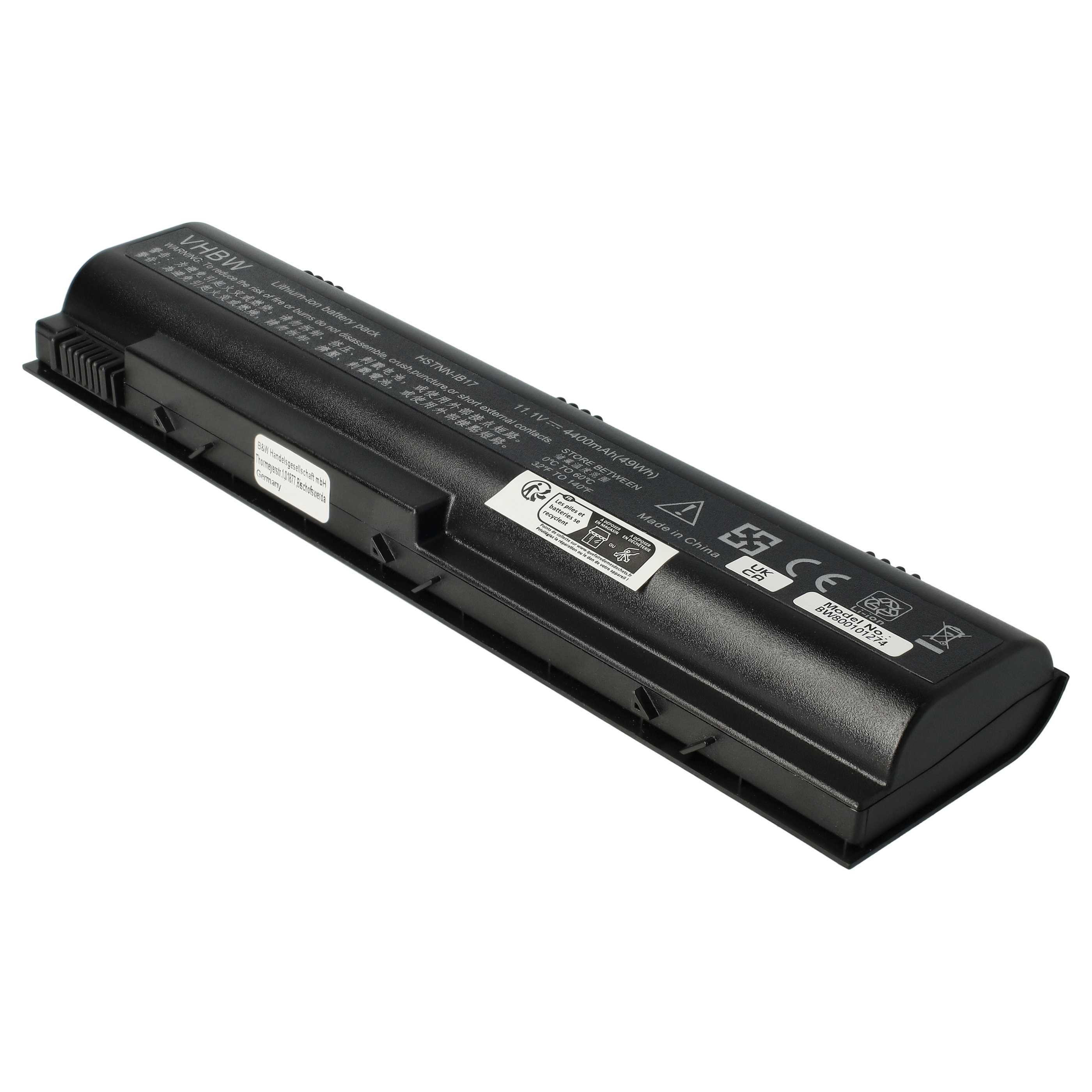 Notebook Battery Replacement for HP 367760-001, 367759-001, 383493-001 - 4400 mAh 10.8 V Li-Ion, black