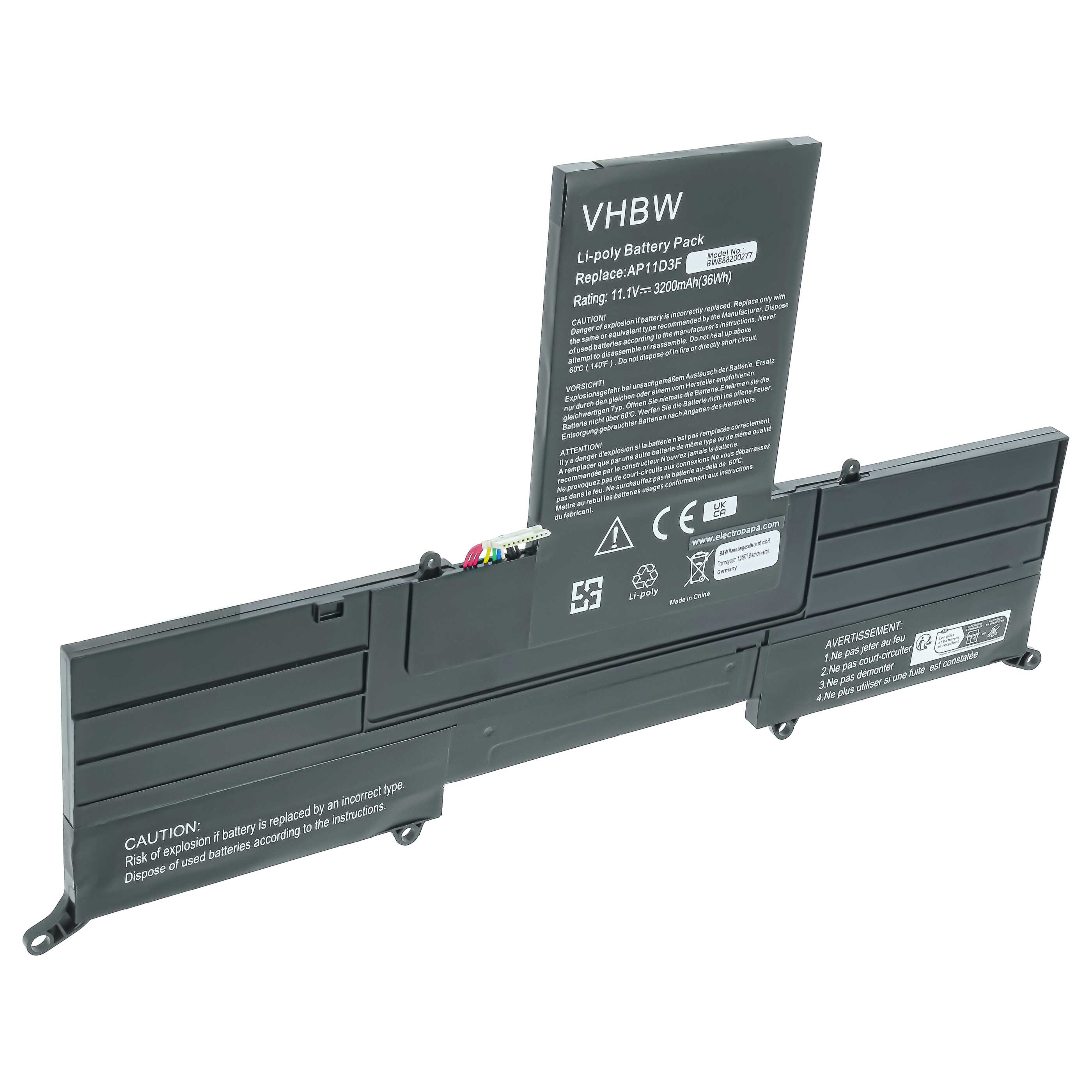 Akumulator do laptopa zamiennik Acer 3ICP5/65/88, 3ICP5/67/90, AP11D3F, AP11D4F - 3000 mAh 11,1 V LiPo, czarny
