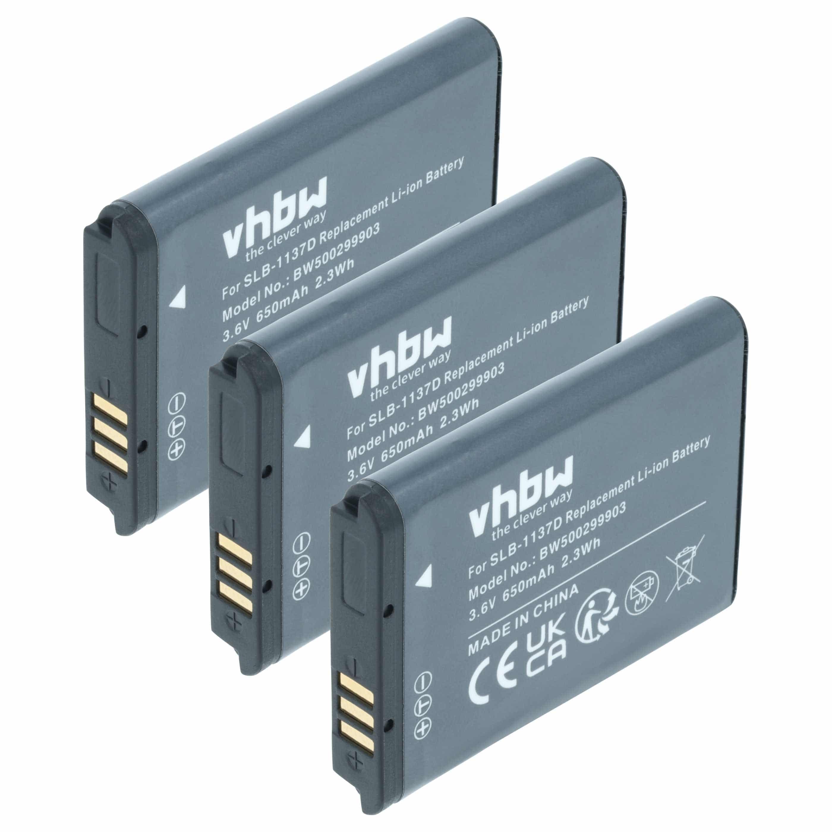 3x Battery replaces Samsung SLB-1137d - 750mAh, 3.6V, Li-Ion