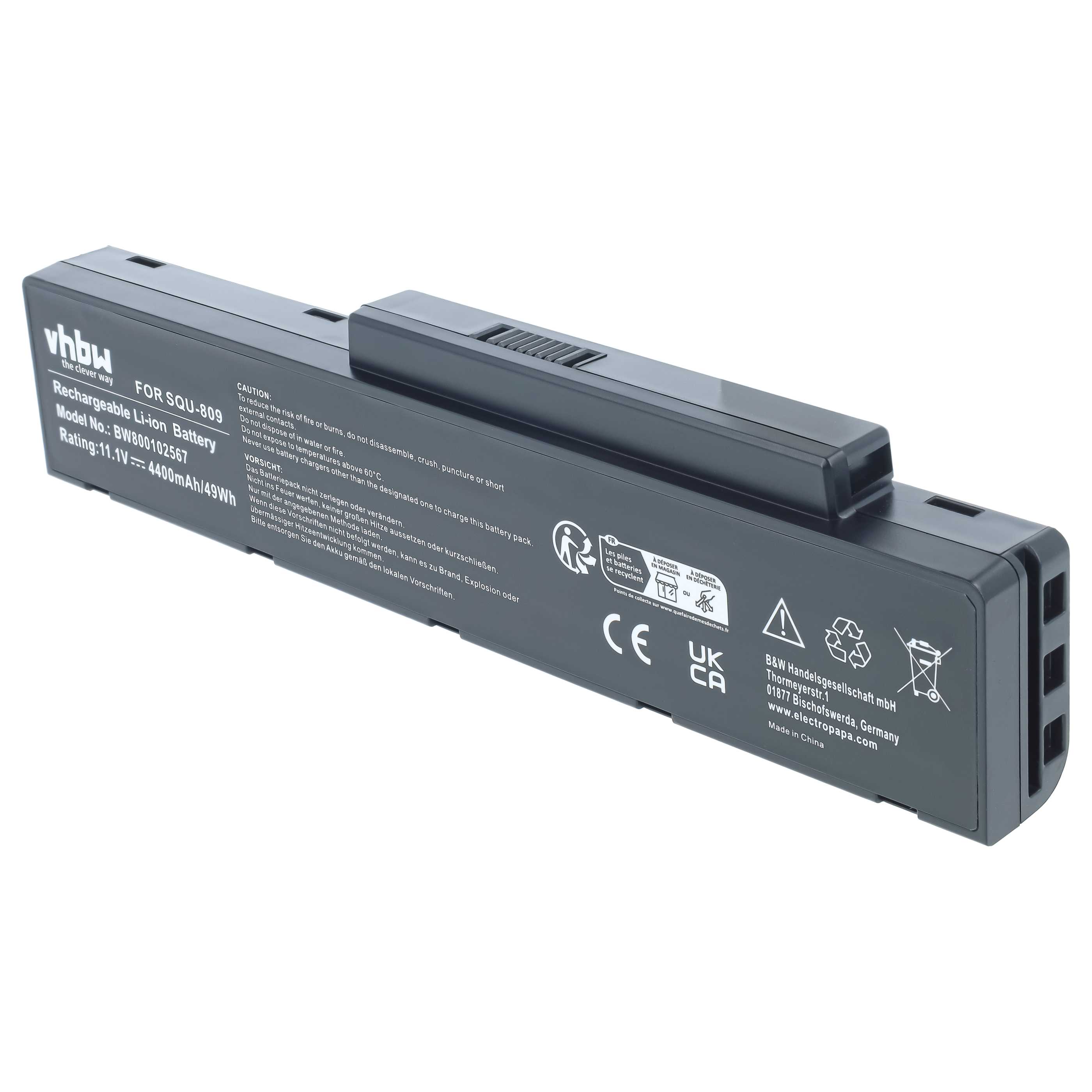 Notebook-Akku als Ersatz für Fujitsu-Siemens 3UR18650-2-T0182 - 4400mAh 11,1V Li-Ion, schwarz