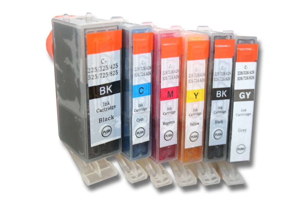 6x Ink Cartridges replaces Canon CLI-526BK, CLI-526C for IP4850 Printer - B/C/M/Y + photo schwarz + grau