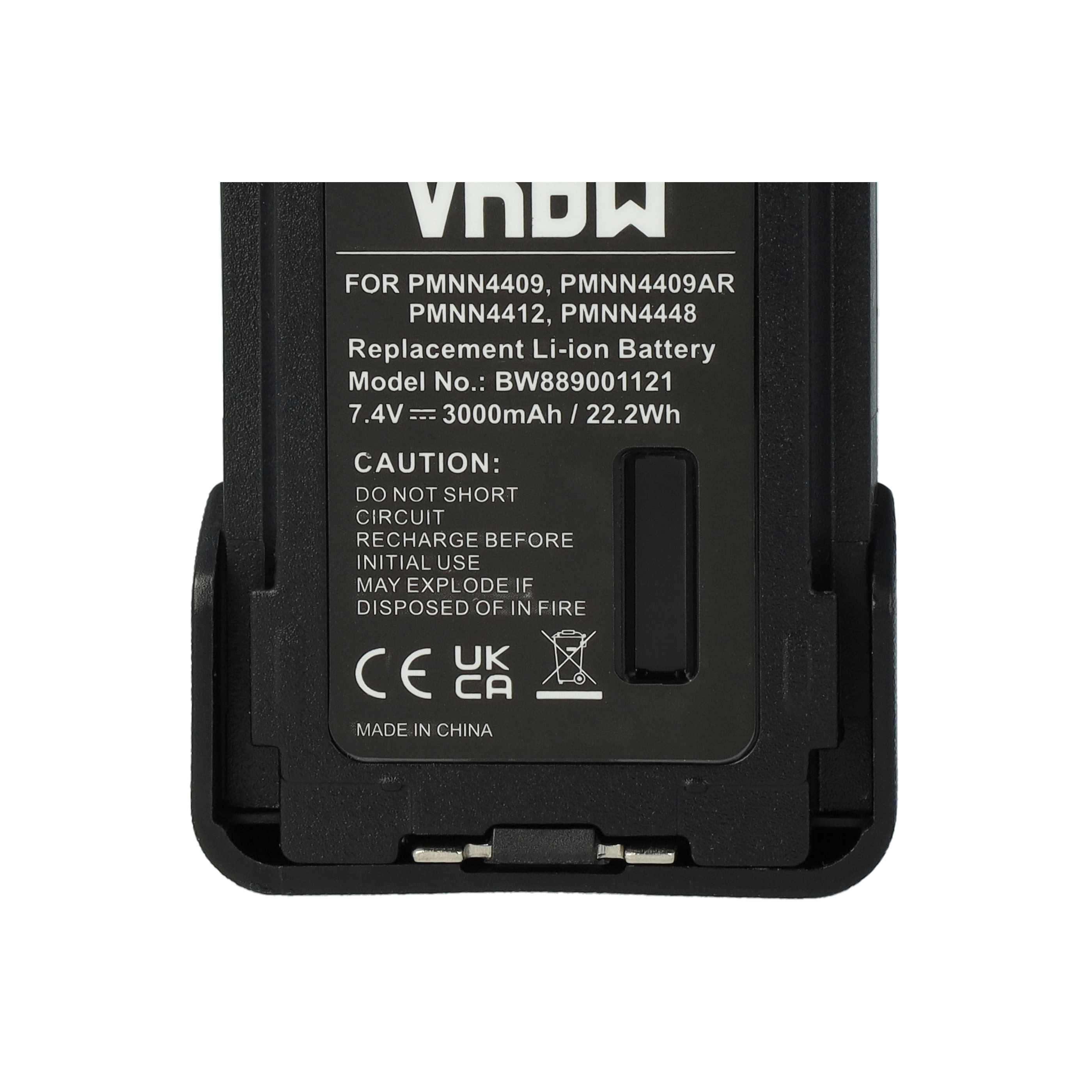 Radio 2x Battery replaces Motorola PMNN4406, PMNN4406BR, PMNN4409 - 3000 mAh 7.4 V Li-Ion + Belt Clip