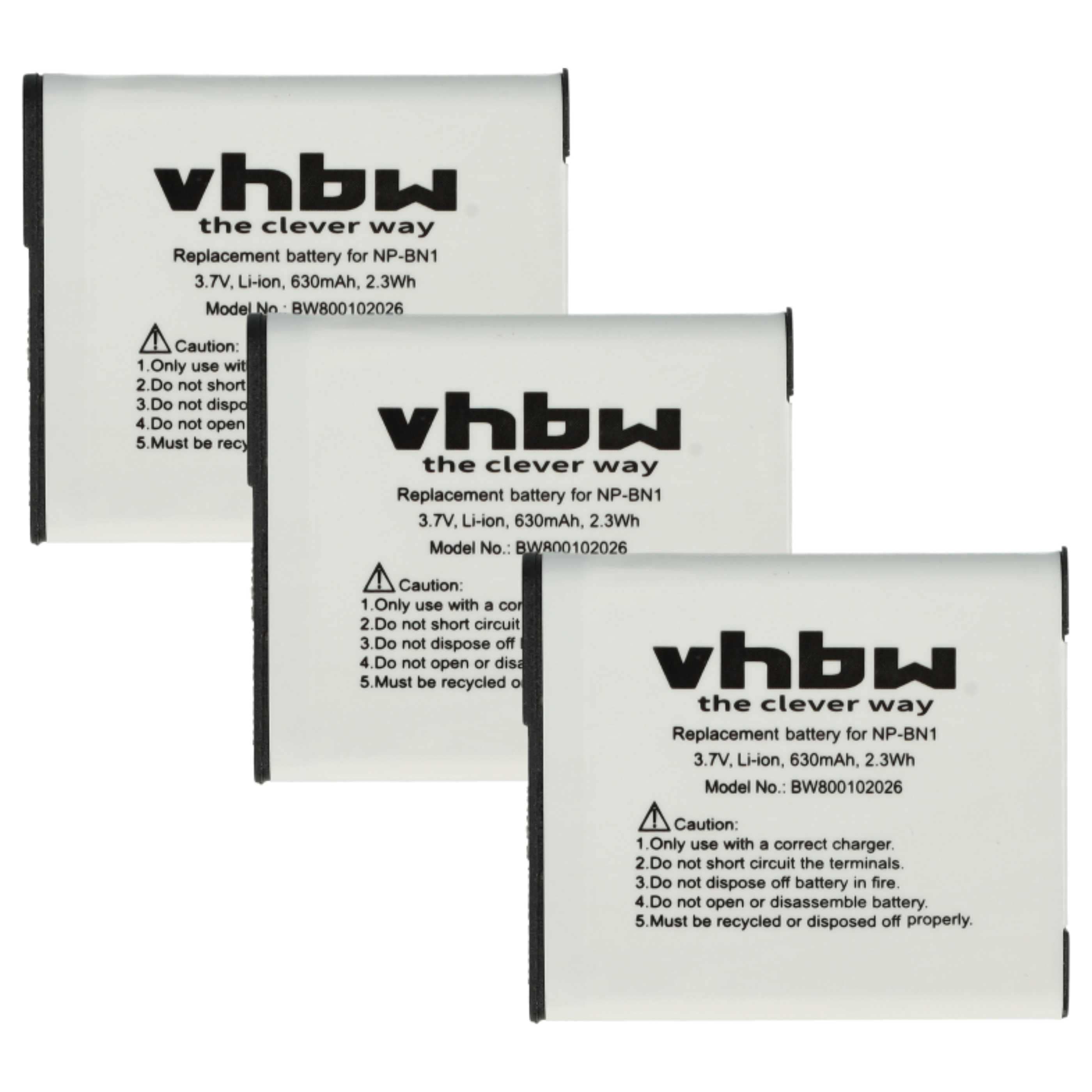 3x Battery replaces Sony NP-BN1 - 600mAh, 3.6V, Li-Ion