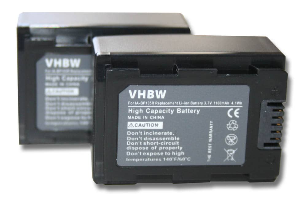 Batteries (2x pièces) remplace Samsung IA-BP105R pour caméscope - 1100mAh 3,7V Li-ion