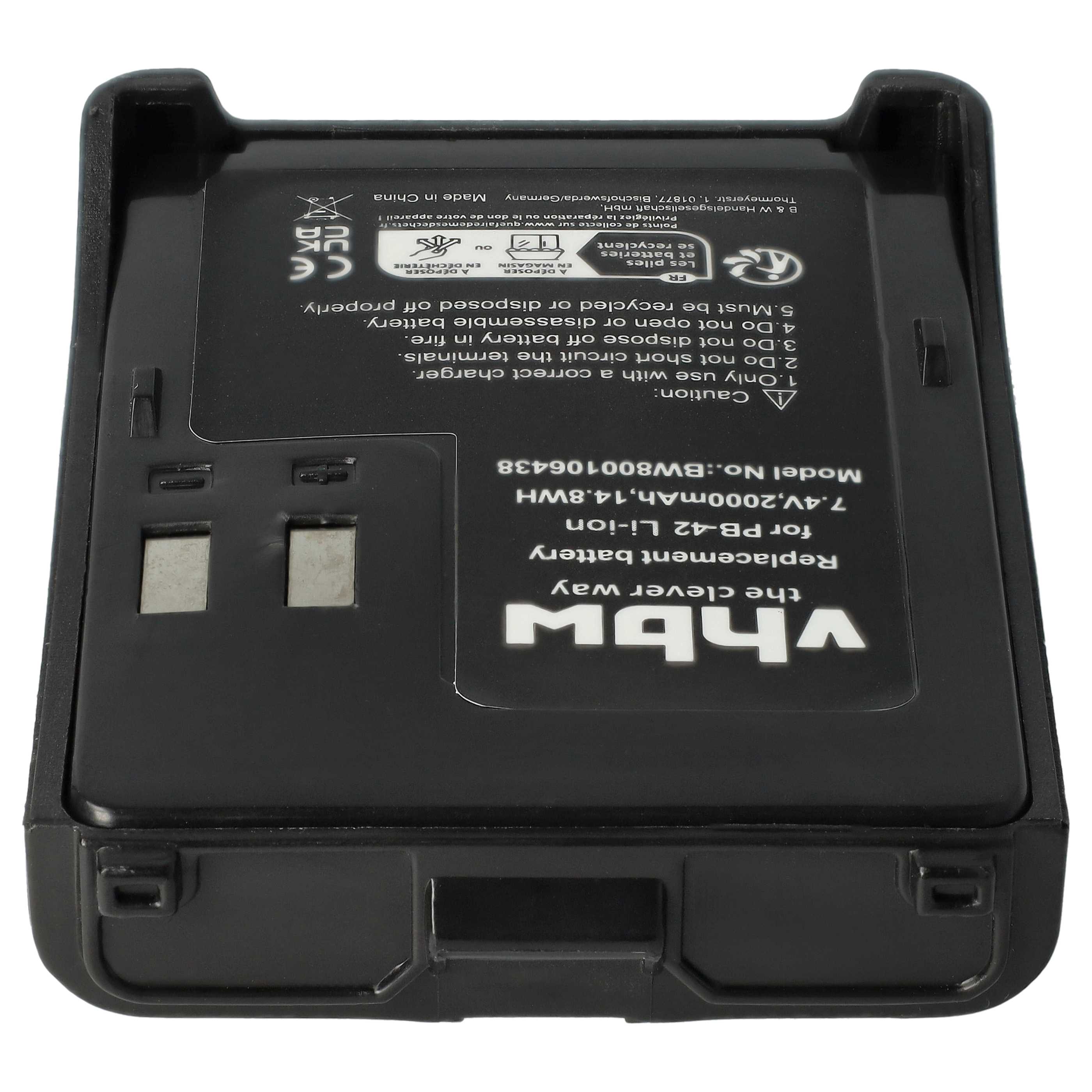 Batteria per dispositivo radio sostituisce Kenwood PB-42Li, PB-42L, PB-42 Kenwood - 2000mAh 7,4V Li-Ion