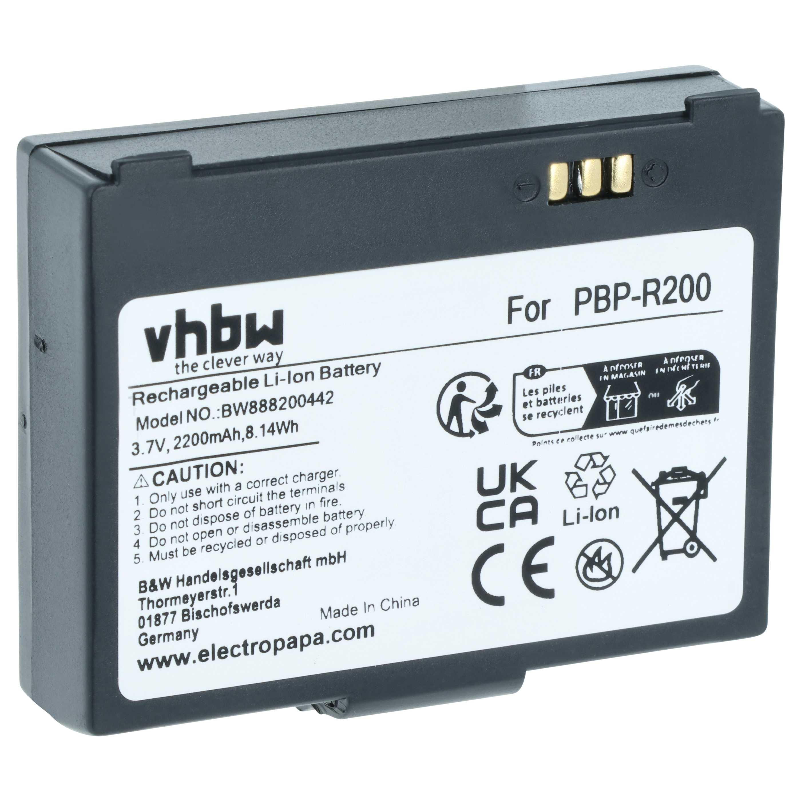 Printer Battery replaces Bixolon PBP-R200 - 2200 mAh 3.7 V Li-Ion