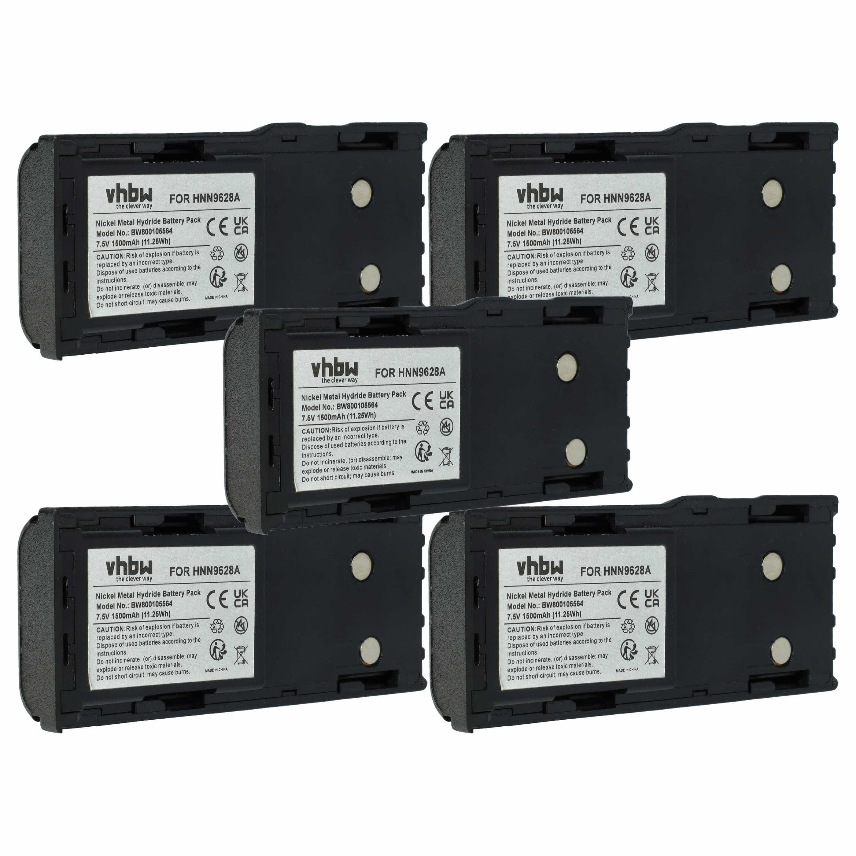 Radio 5x Battery replaces Motorola HNN8133C, HNN9628A, HNN8308A, HNN9628 - 1500 mAh 7.5 V NiMH + Belt Clip