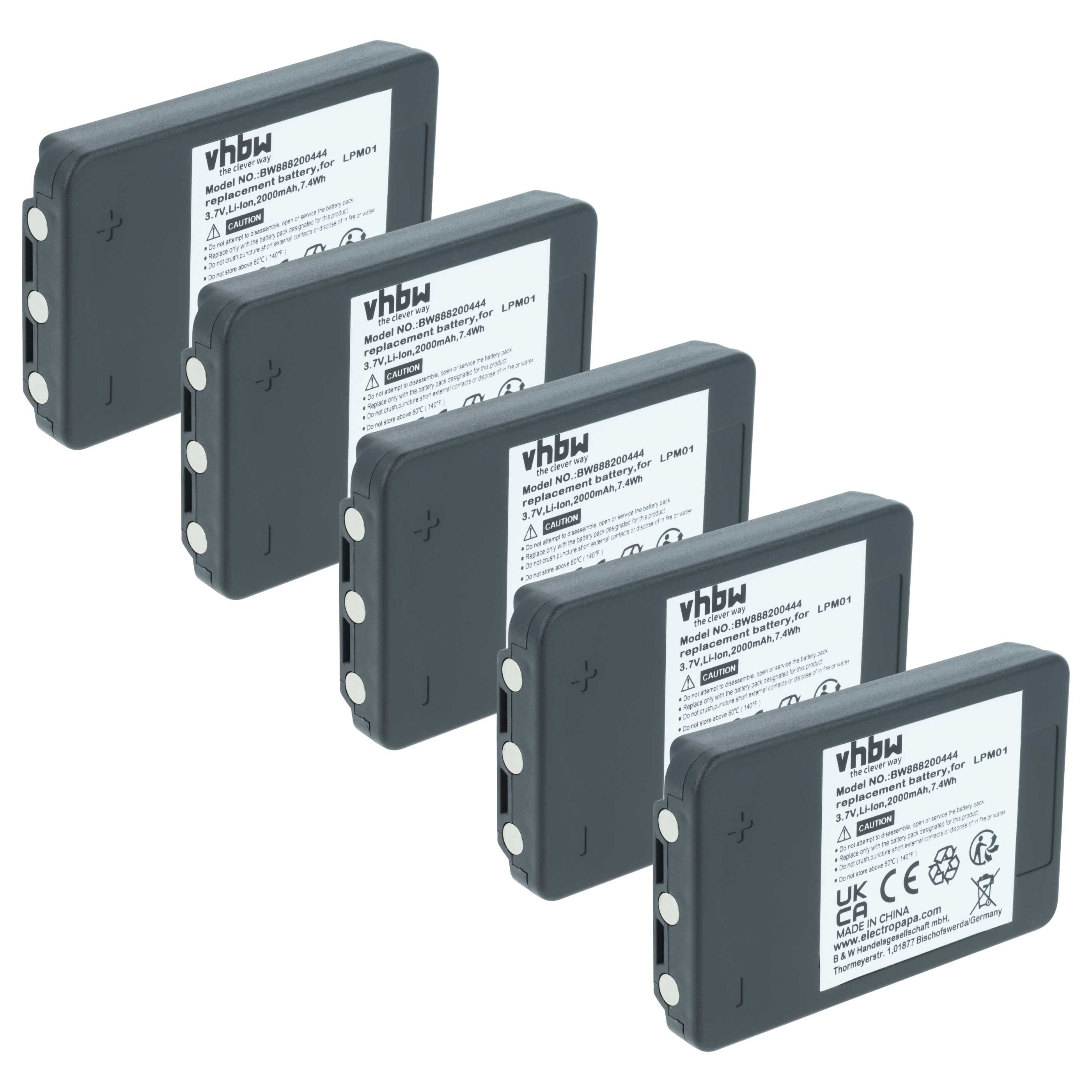 Akku (5 Stück) als Ersatz für Autec MHM03, LPM01LI, LPM01, R0BATT00E10A0 Steuerung - 2000mAh 3,7V Li-Polymer
