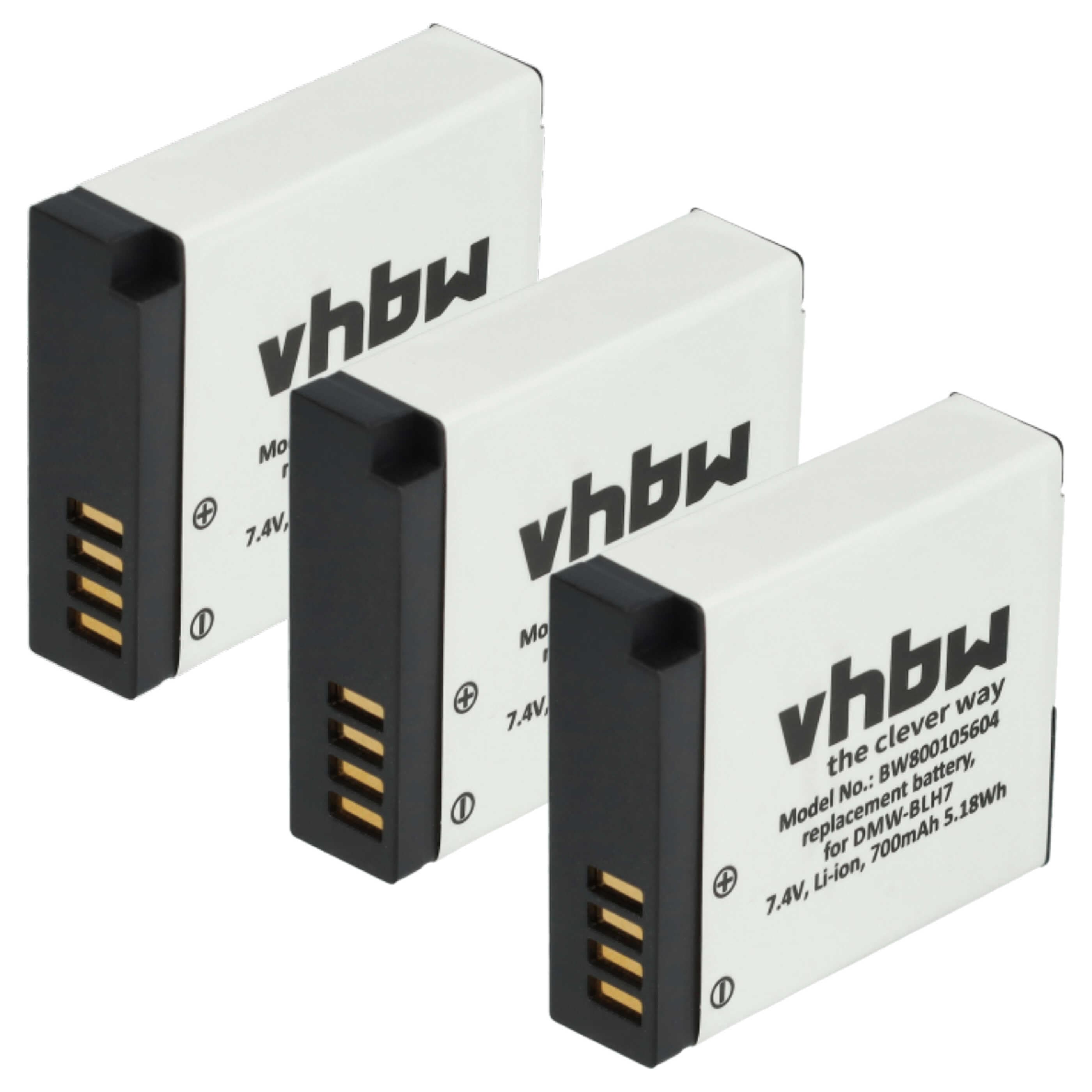 3x Battery replaces Panasonic DMW-BLH7E, DMW-BLH7, DMW-BLHPP, DMW-BLH7PP - 600mAh, 7.2V, Li-Ion with Info Chip