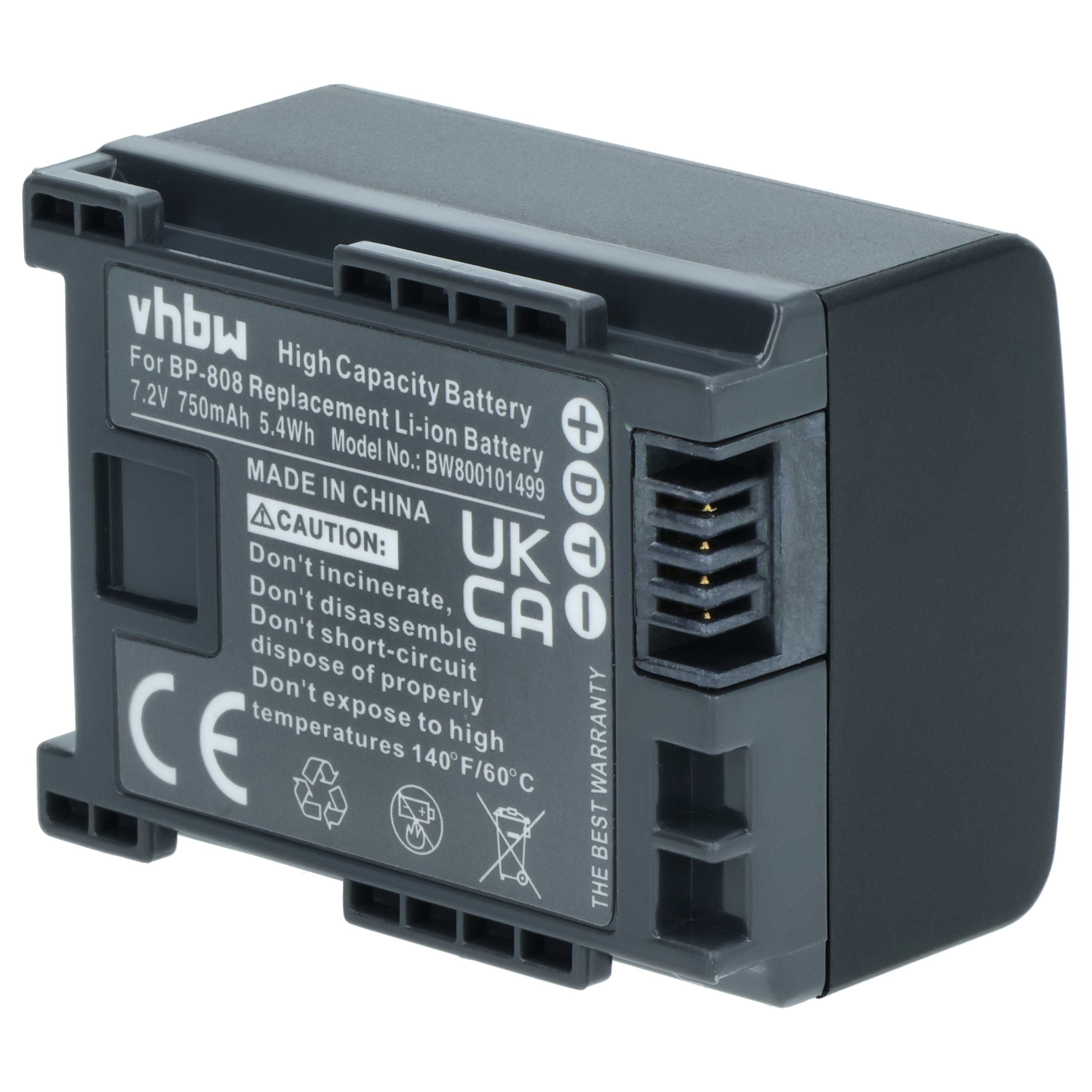 2x Batería reemplaza Canon 2740B002, BP-808 para videocámara - 750 mAh 7,2 V Li-Ion
