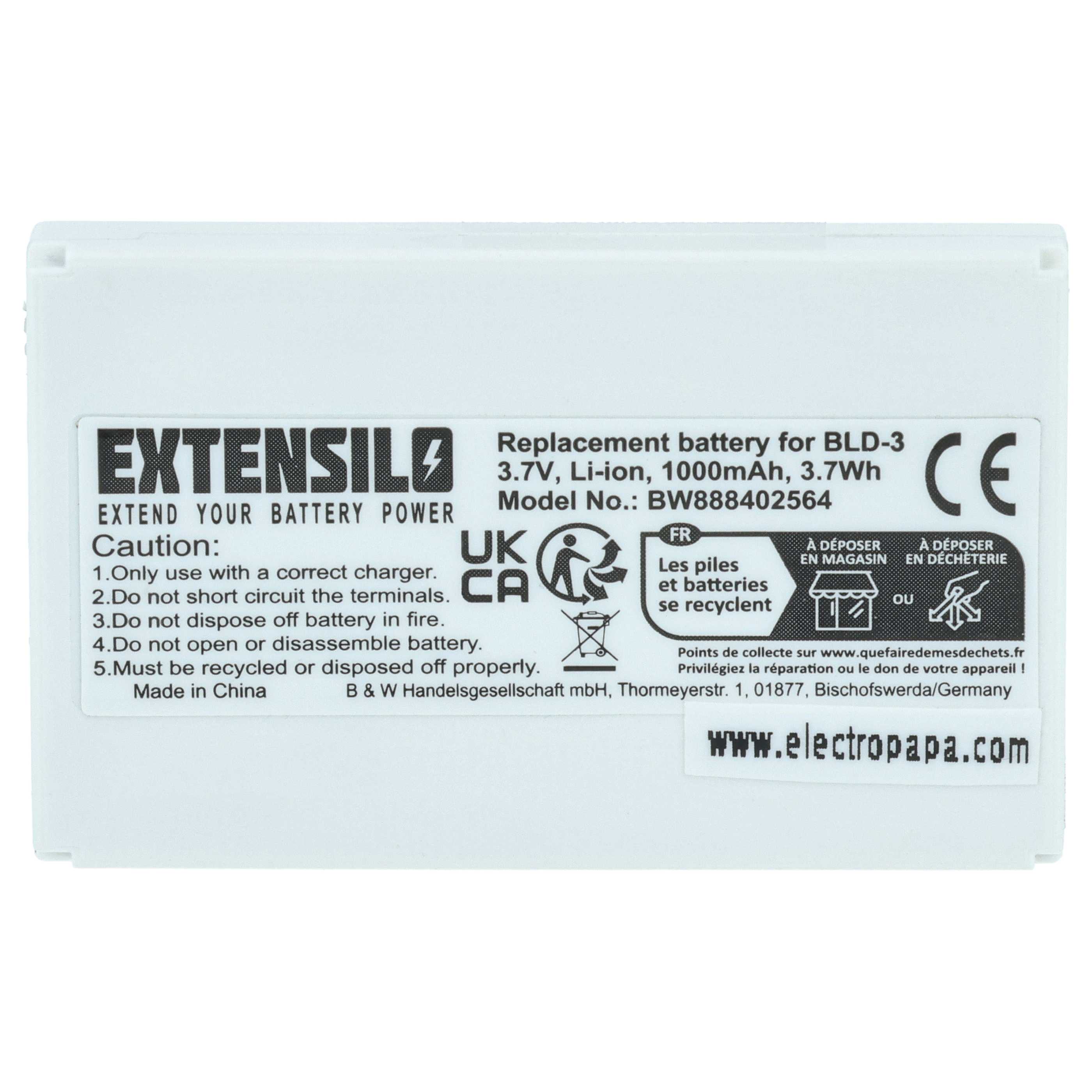 Batteria sostituisce Nokia BLD-3 per cellulare - 1000mAh 3,7V Li-Ion 