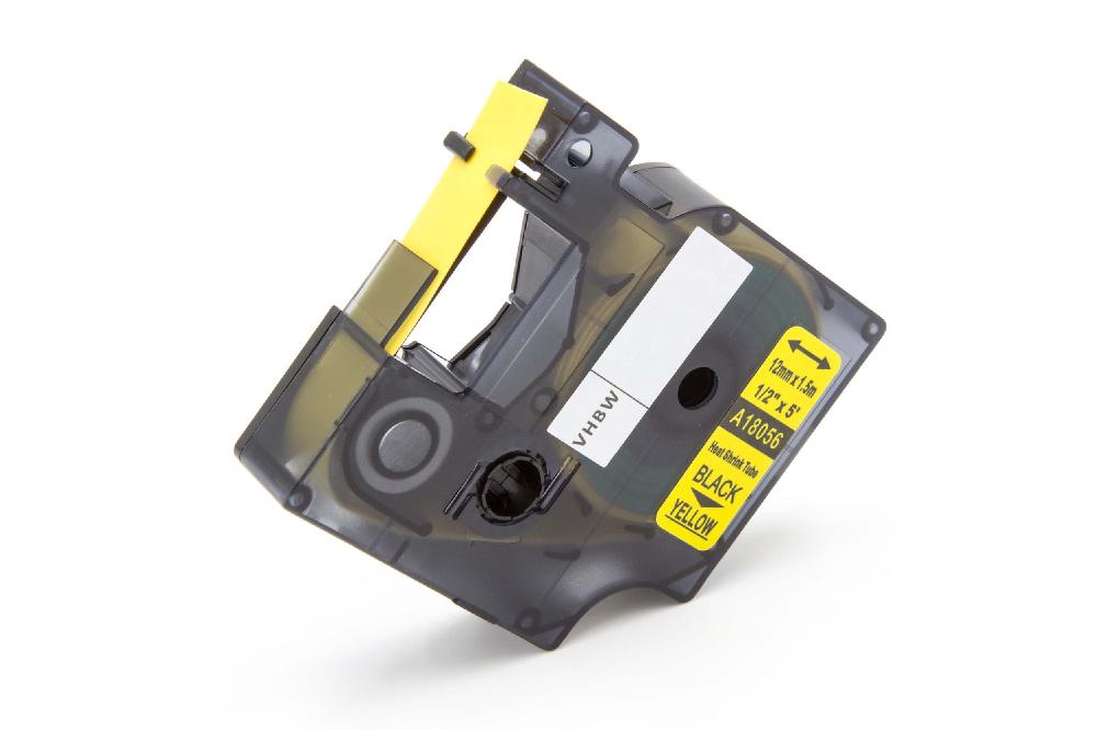 Cassetta tubi termorestringenti sostituisce Dymo 18056 per etichettatrice 3M 12mm nero su giallo