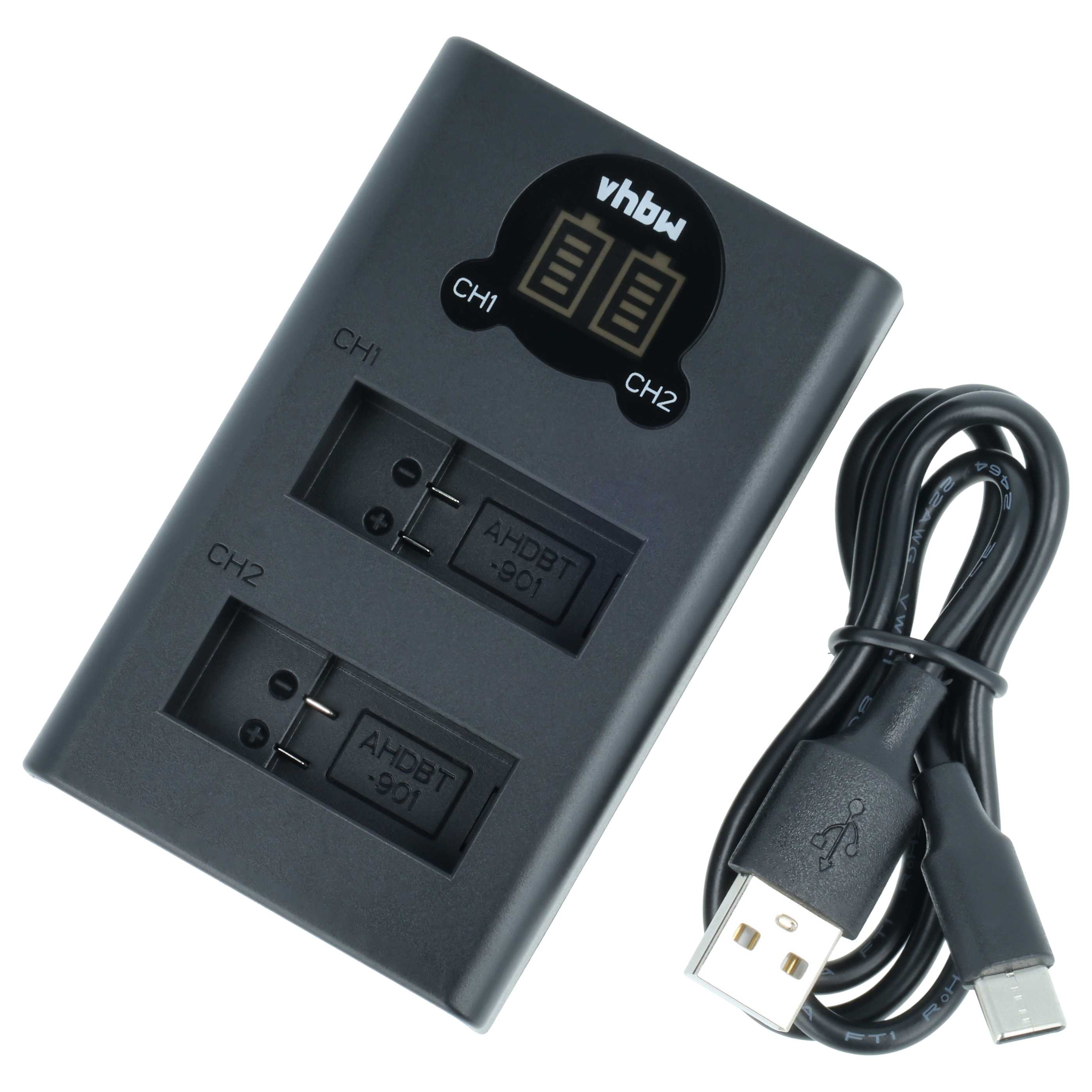 Battery Charger Micro-USB + USB-C + Cable USB-C suitable for GoPro Hero 9, 9 AHDBT-901, 10 Digital Camera