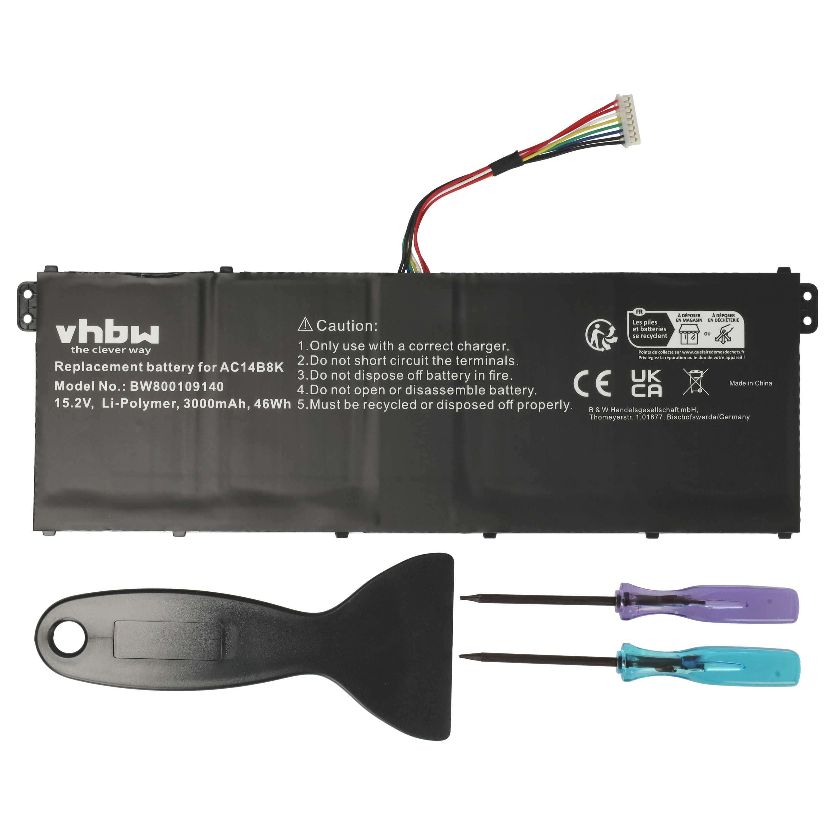 Batterie remplace Acer 3ICP5/57/80, 41CP6/60/80 pour ordinateur portable - 3000mAh 15,2V Li-polymère