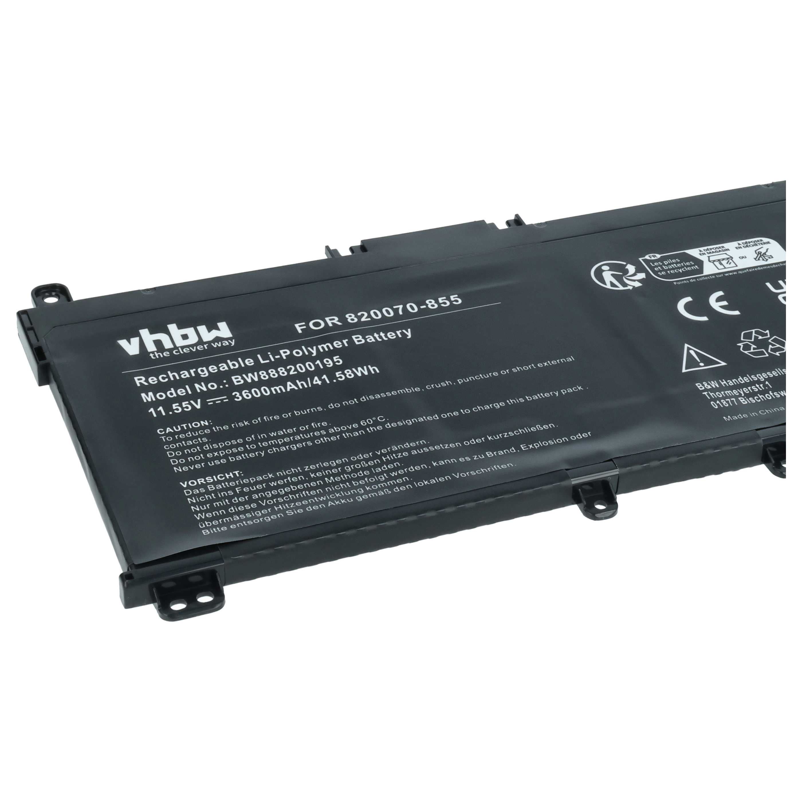 Notebook Battery Replacement for HP HSTNN-DB8S, HSTNN-DB8R, HSTNN-IB80 - 3600 mAh 11.55 V Li-Ion, black
