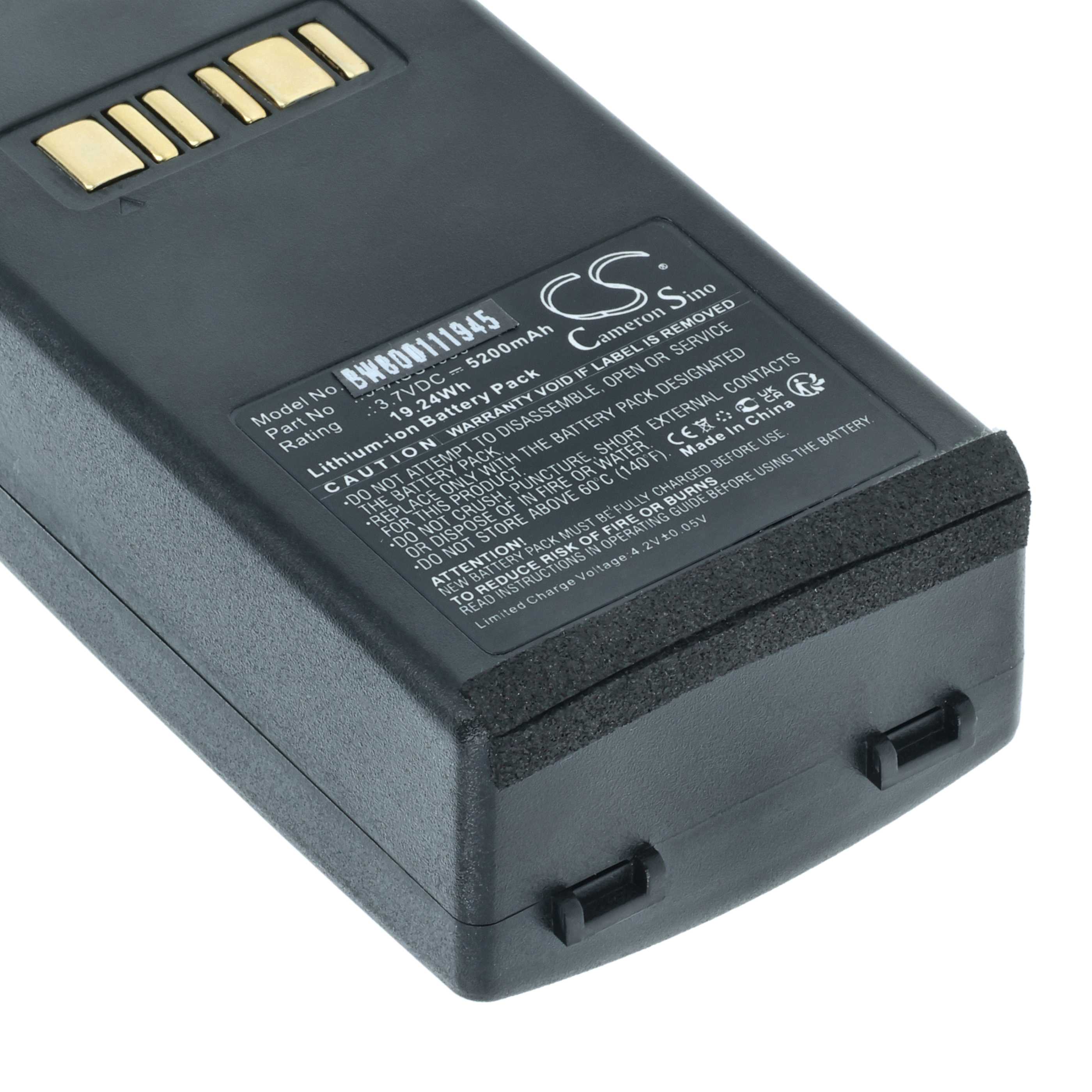 Batería reemplaza Datalogic 94ACC1386, BT-26, BT-10 para escáner código de barras (5200 mAh, 3,7 V, Li-Ion)