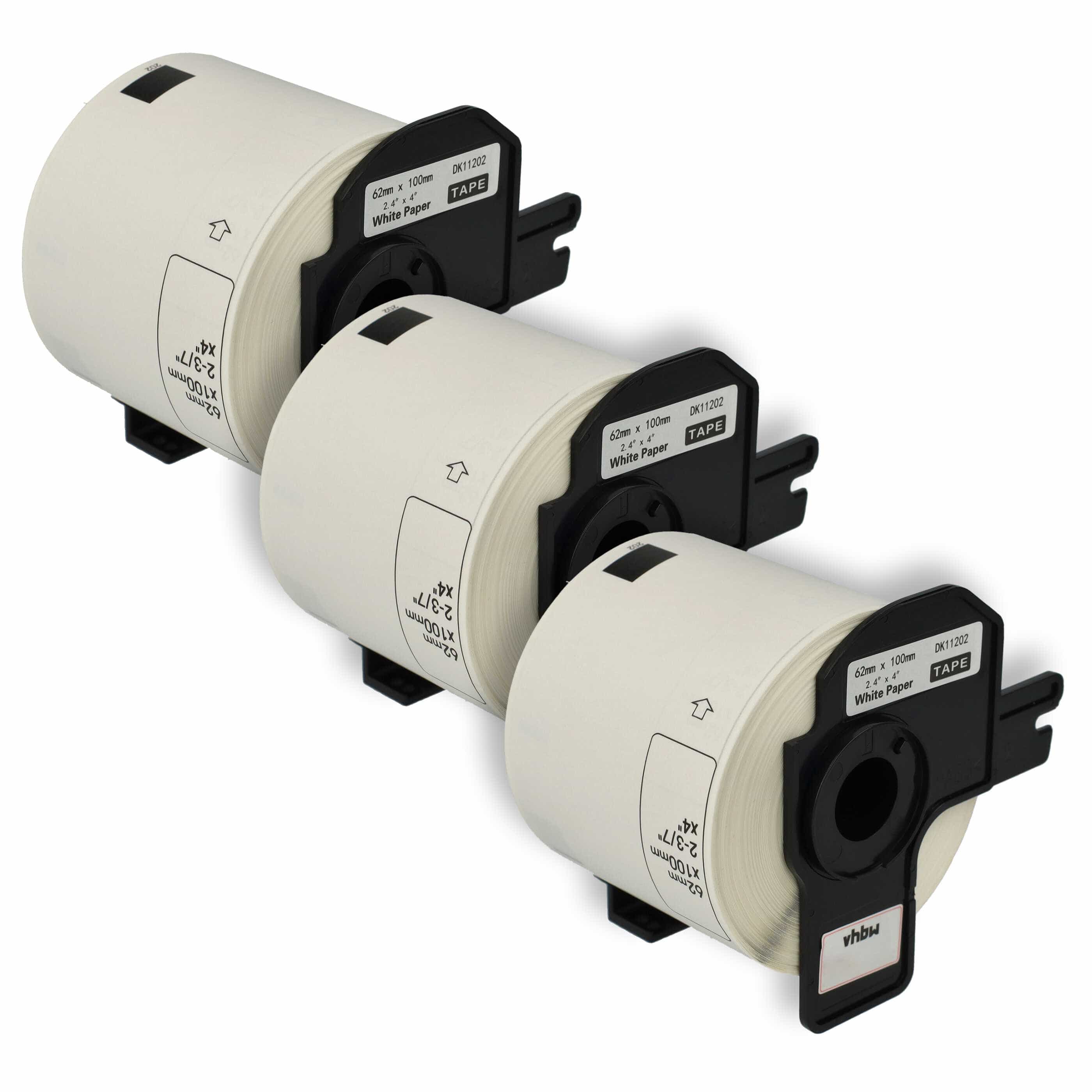 3x Label Roll replaces Brother DK-11202 Labeller - 62 mm x 100 mm + Holder
