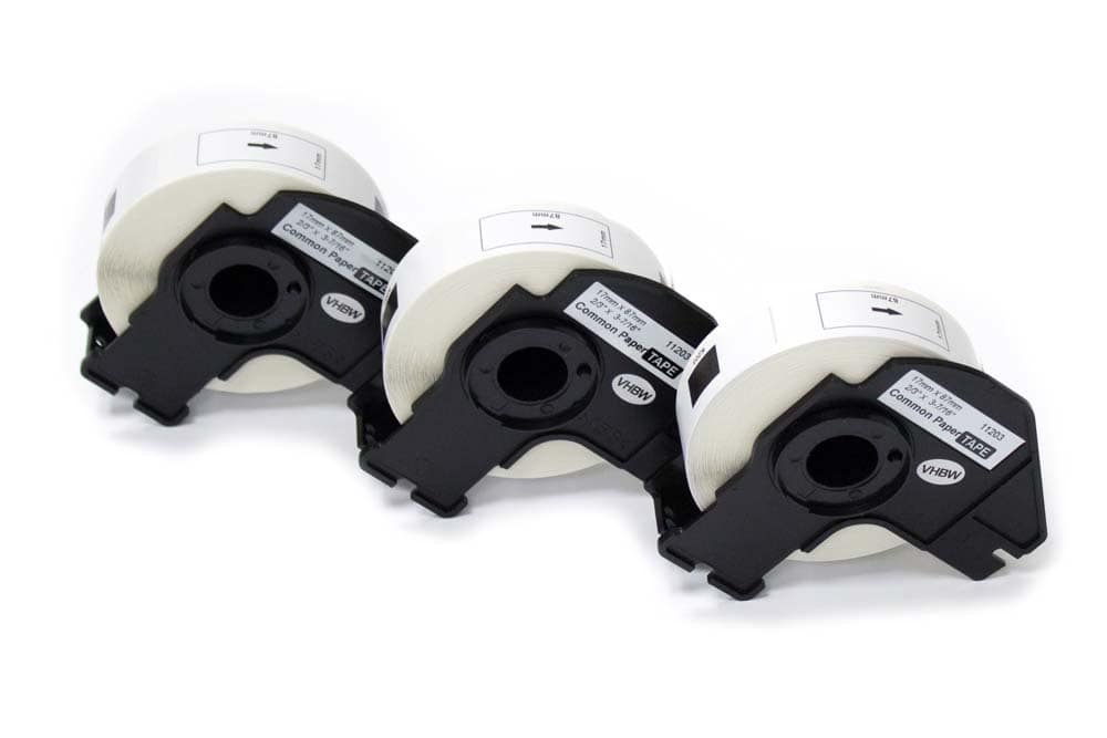 3x Label Roll replaces Brother DK-11203 Labeller - 17 mm x 87 mm + Holder