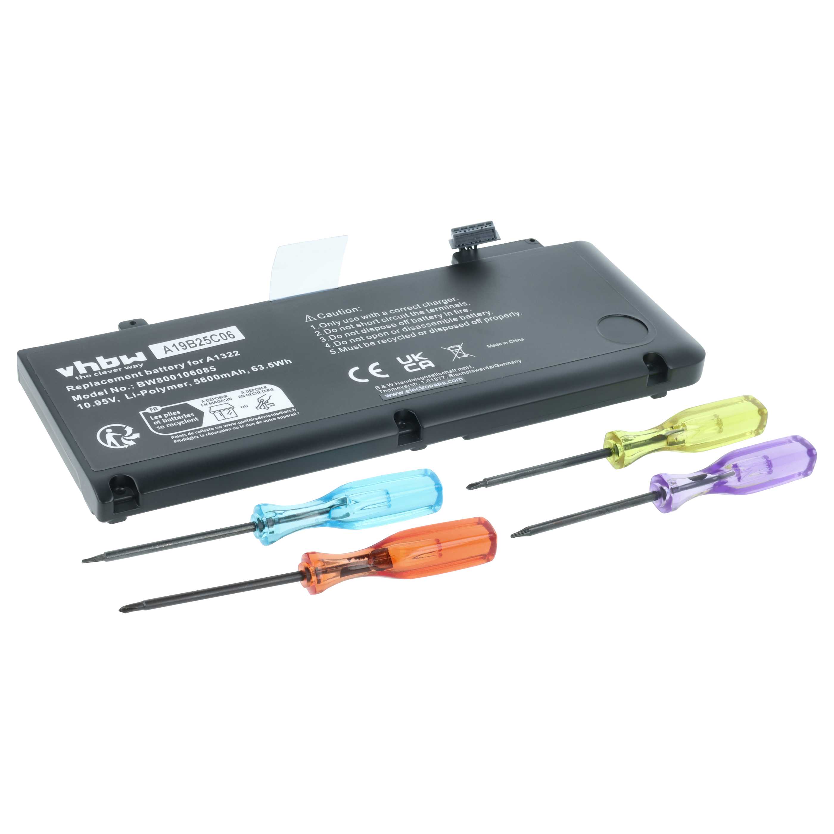 Batteria sostituisce Apple 661-5229, 661-5557, 661-5391, 020-6547-A per notebook - 5800mAh 10,95V Li-Poly nero