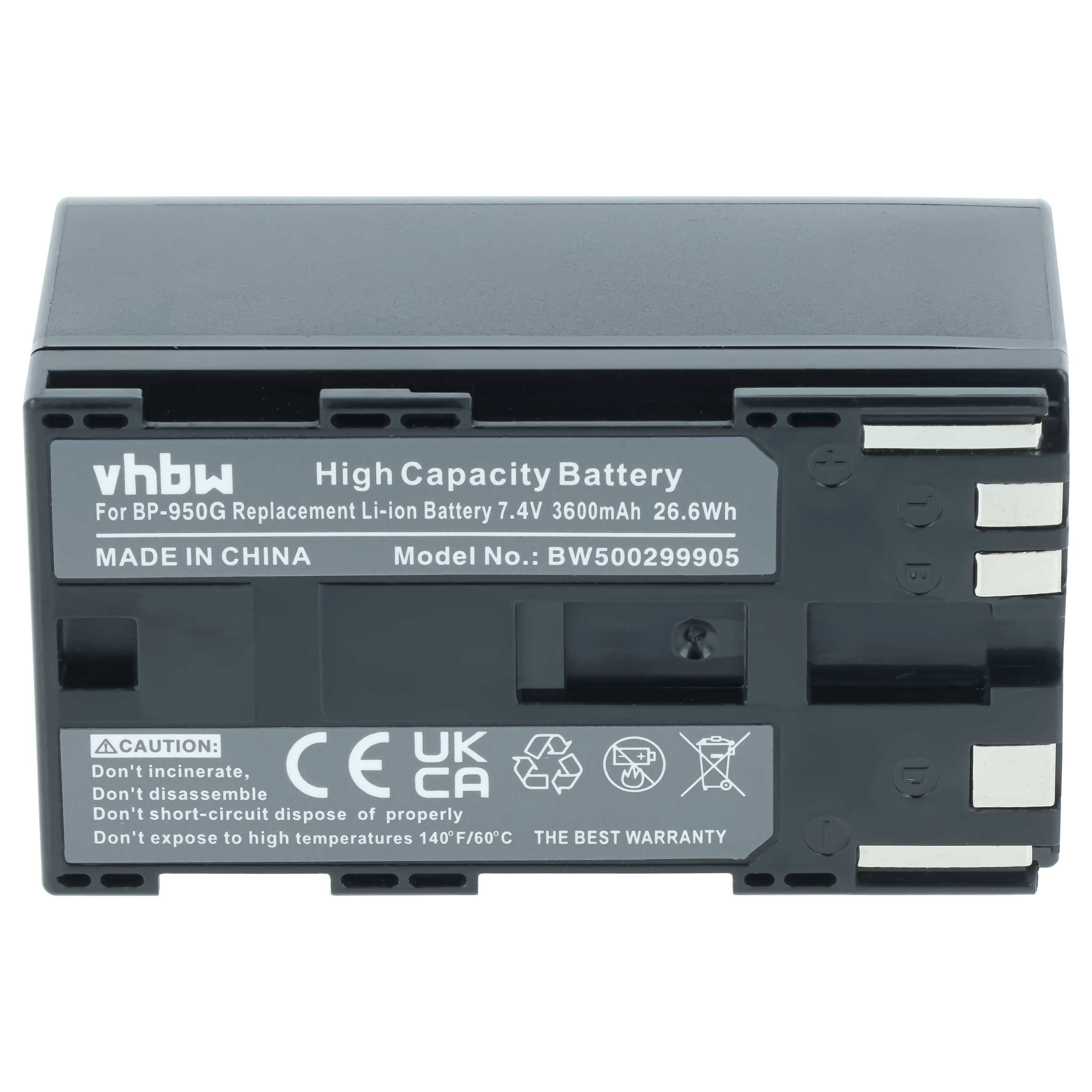 Videocamera Battery replaces Canon BP-975, BP-955, BP-925, BP-950G - 3600 mAh 7.4 V Li-Ion