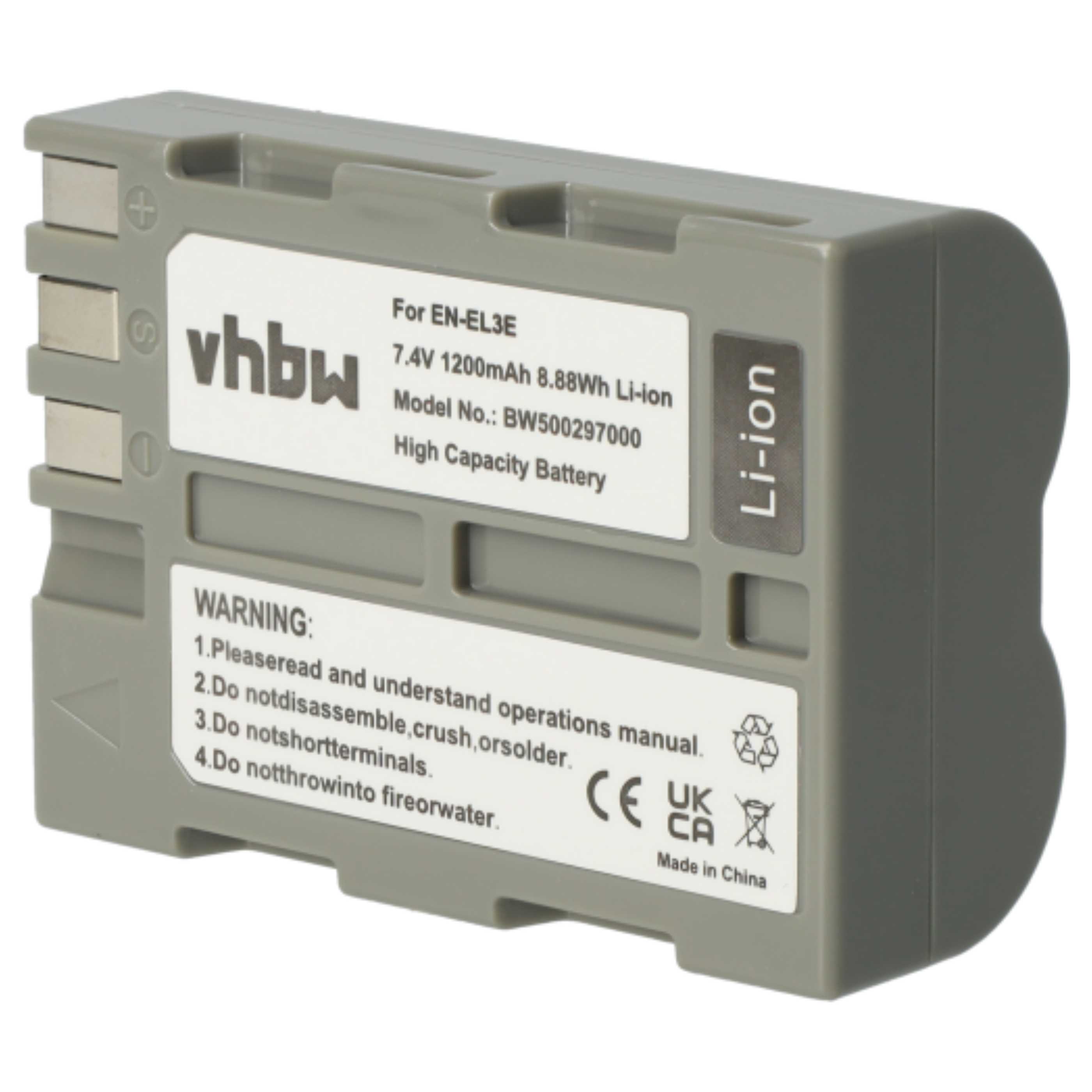 2x Battery replaces Nikon EN-EL3e - 1200mAh, 7.2V, Li-Ion